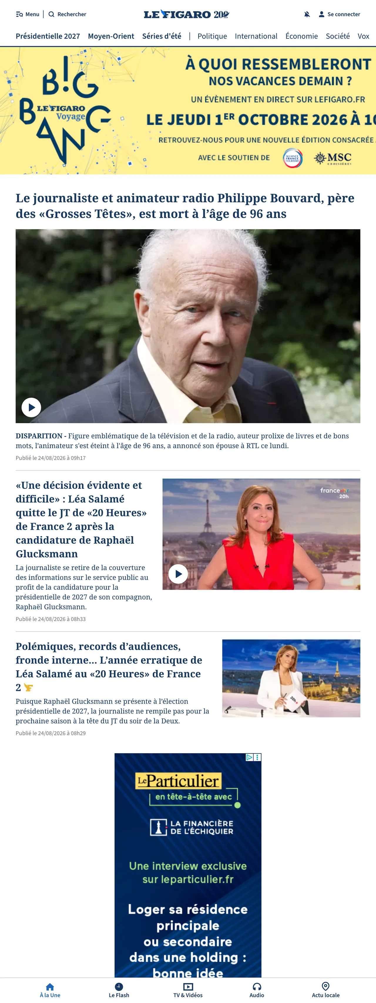 Screenshot of the Le Figaro front page
