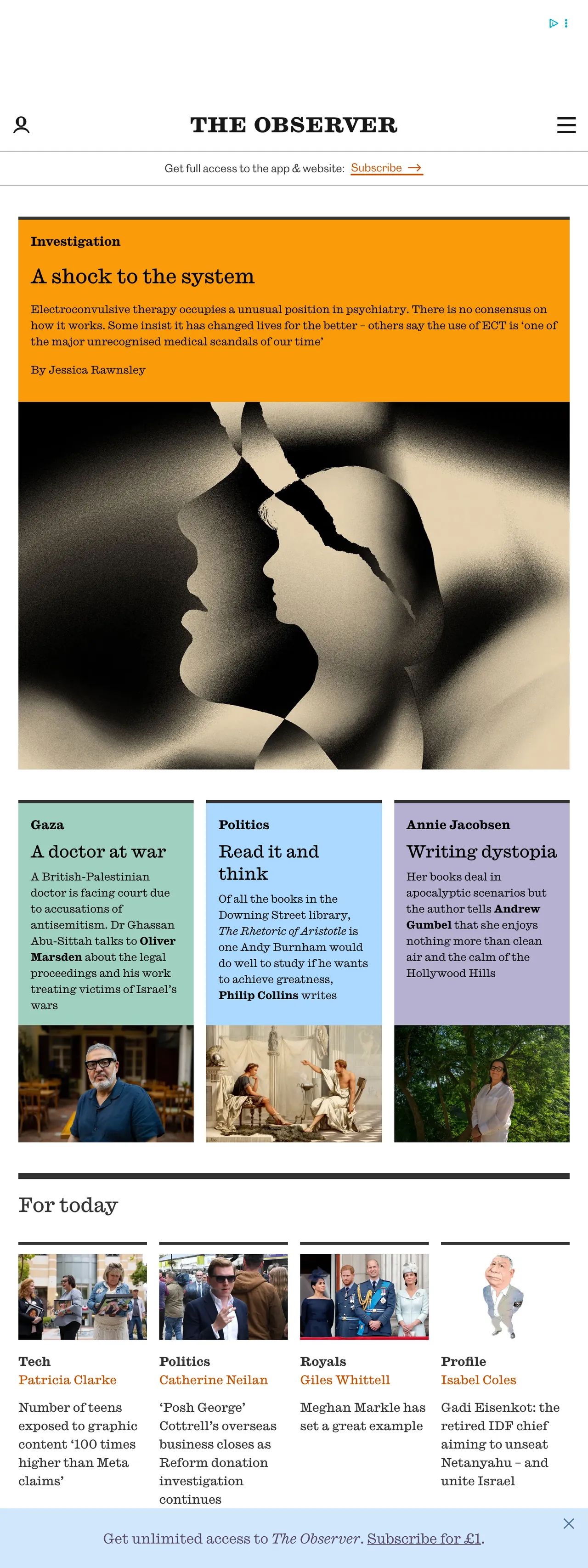 Screenshot of the The Observer front page