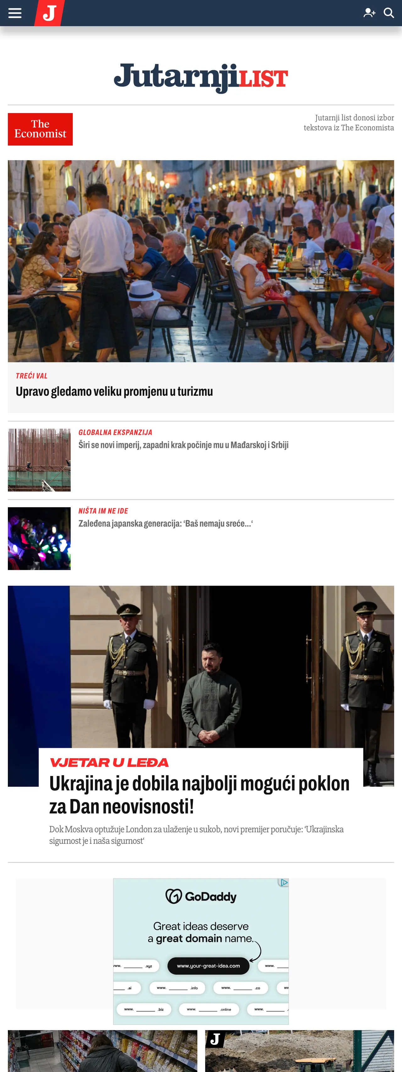 Screenshot of the Jutarnji list front page