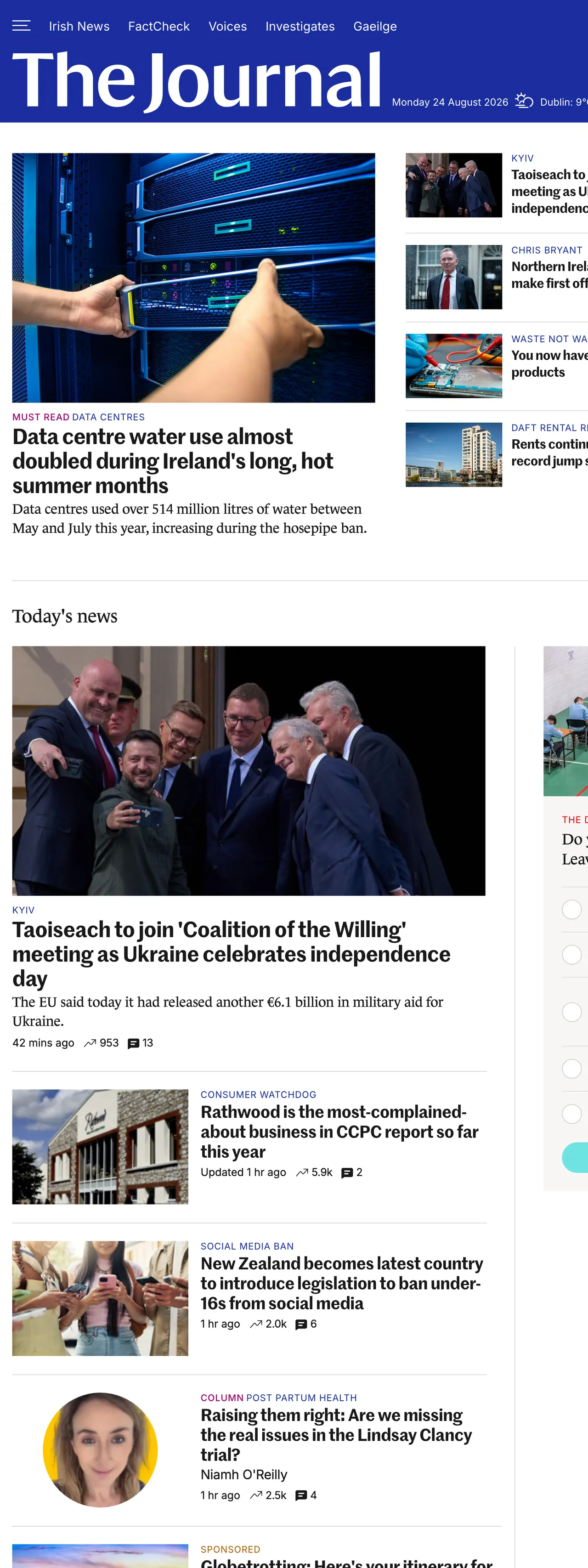 Screenshot of the TheJournal.ie front page