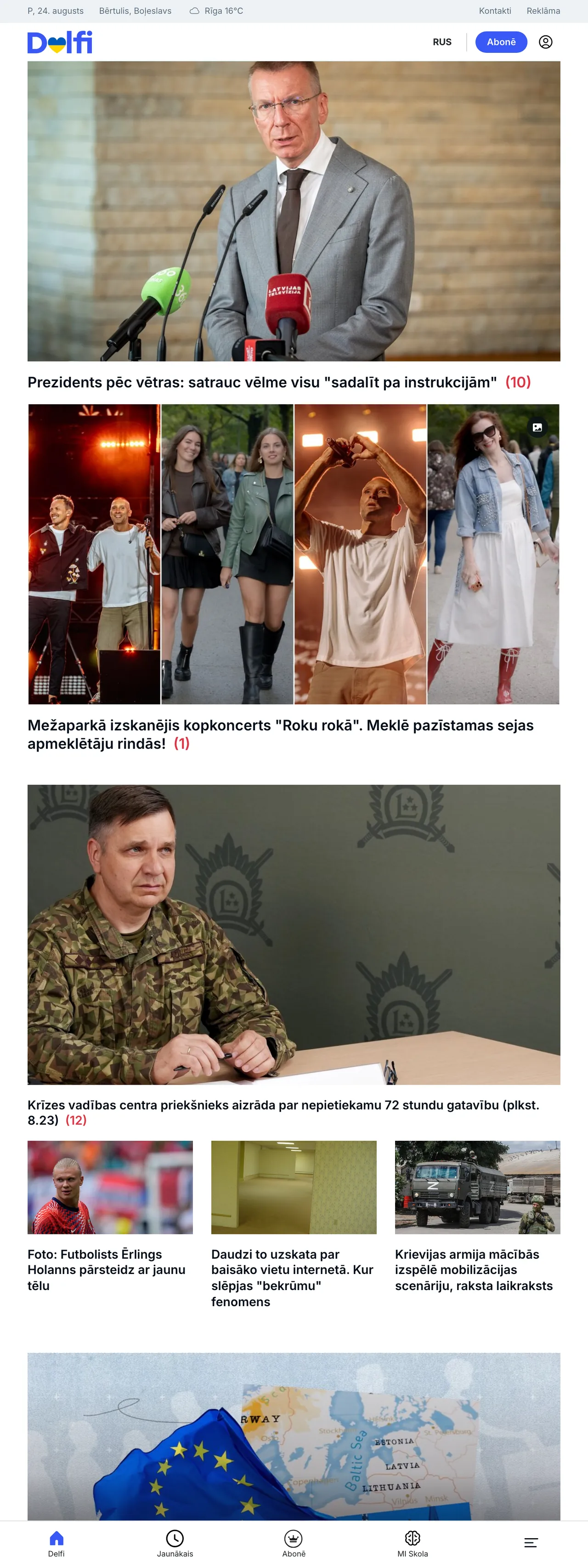 Screenshot of the Delfi front page