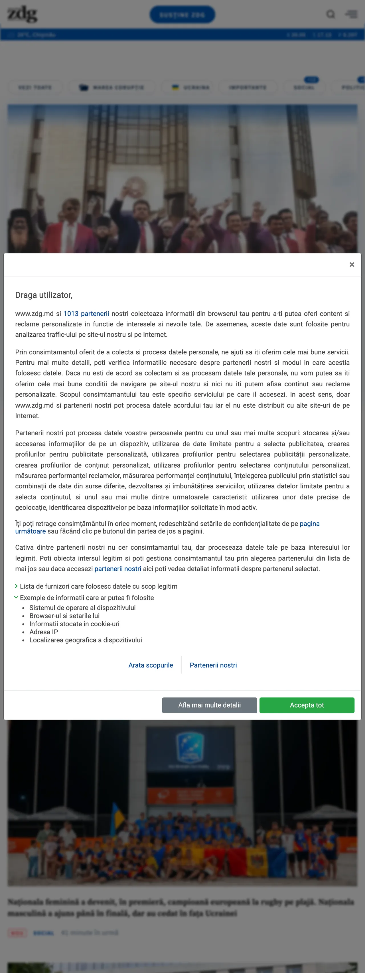 Screenshot of the Ziarul de Gardă front page