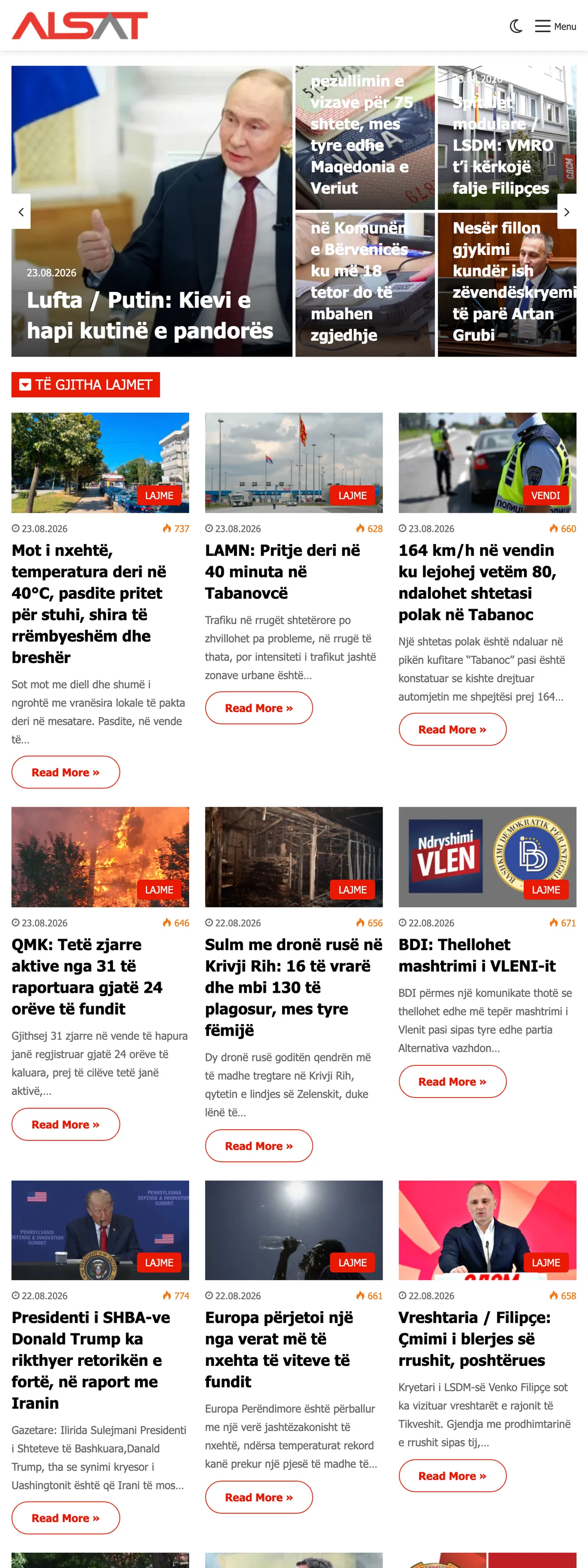 Screenshot of the ALSAT front page