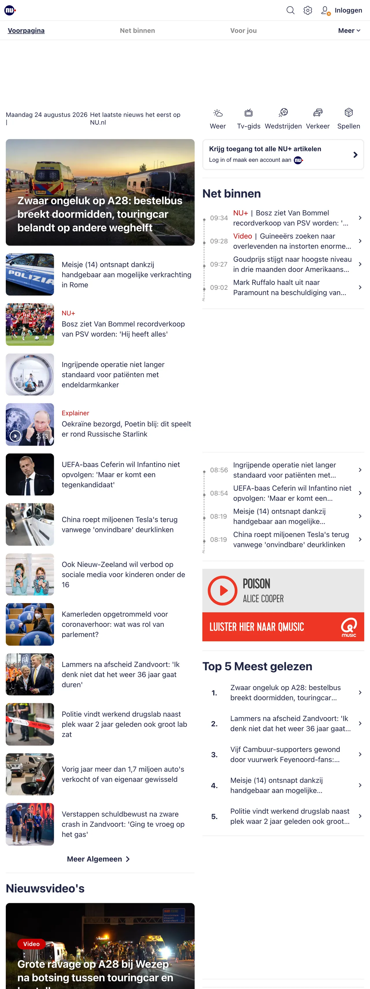Screenshot of the NU.nl front page