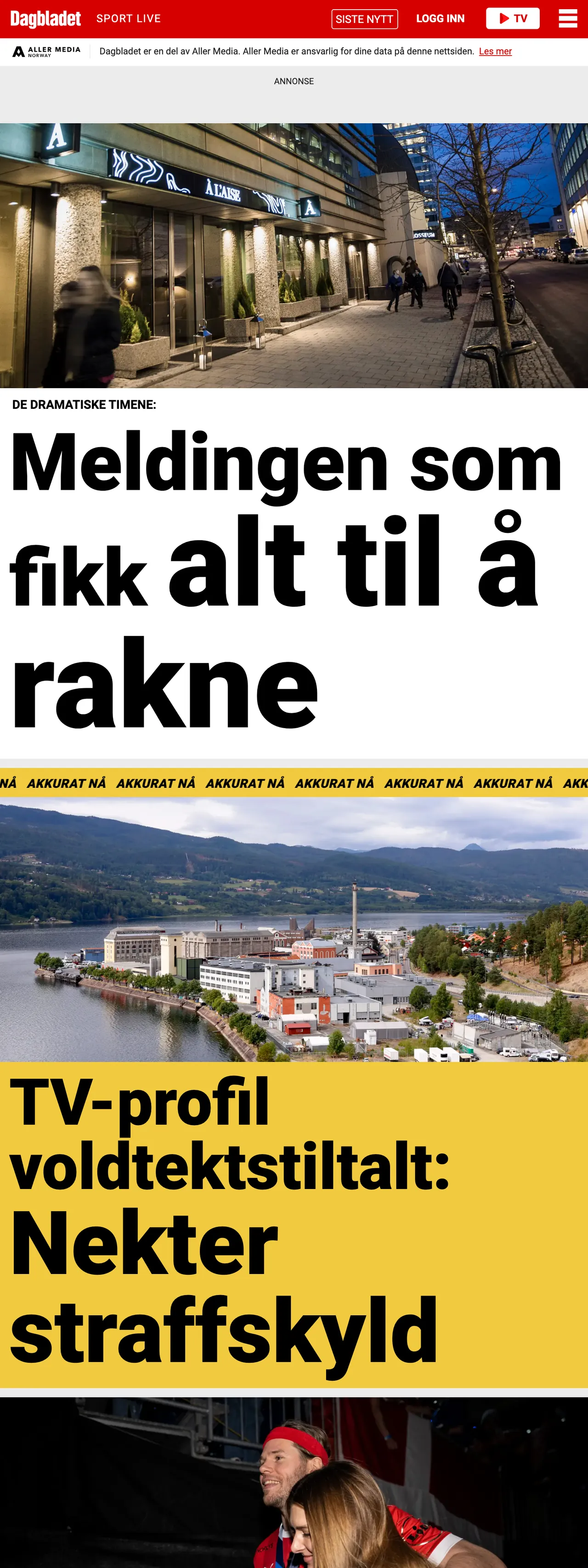 Screenshot of the Dagbladet front page
