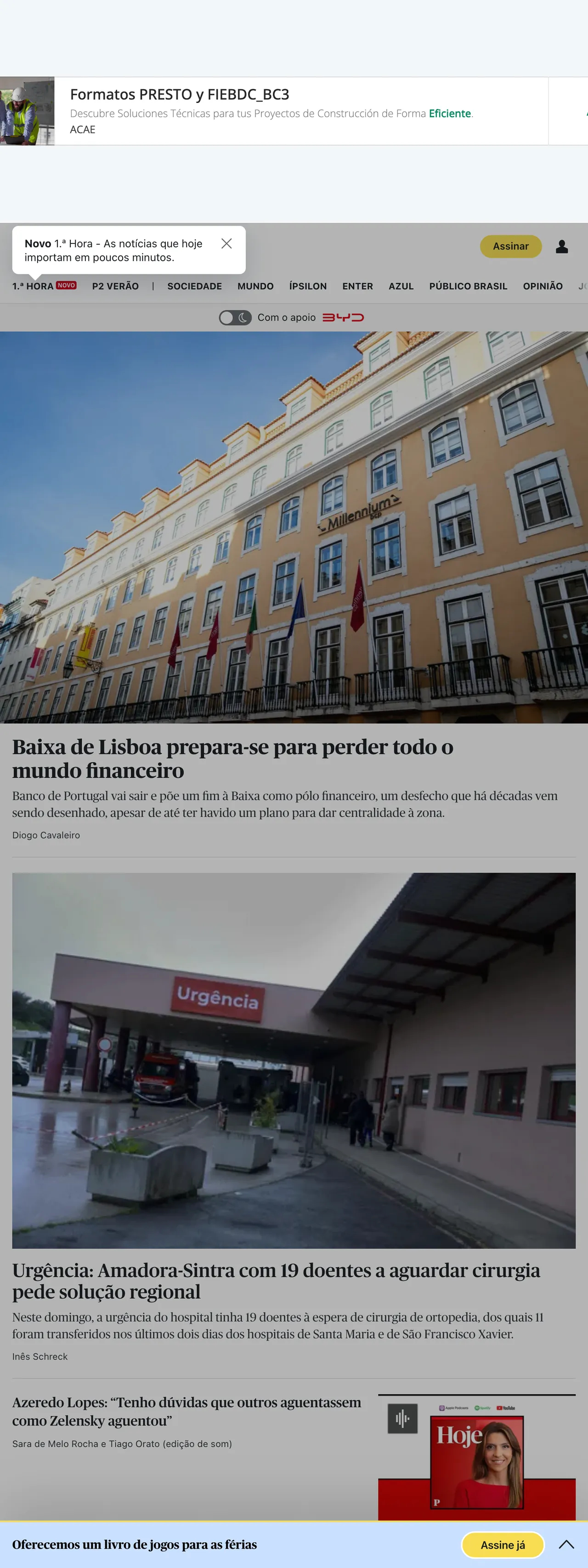 Screenshot of the Público front page