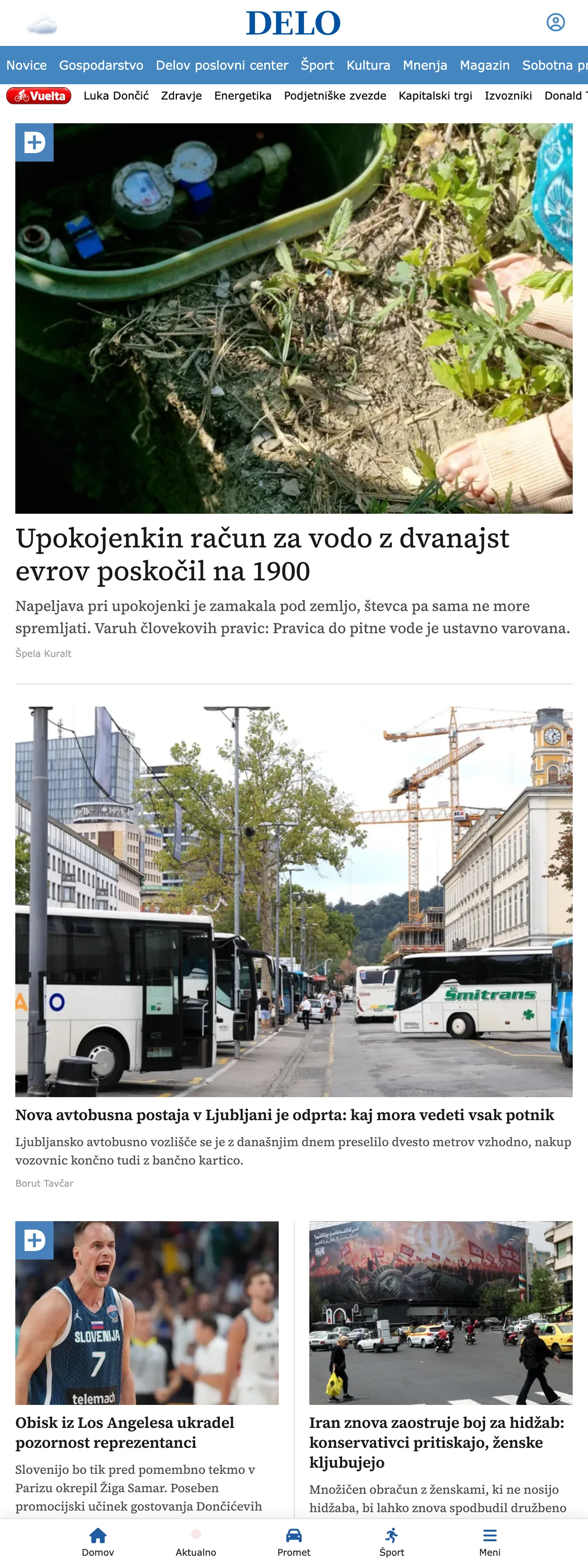 Screenshot of the Delo front page