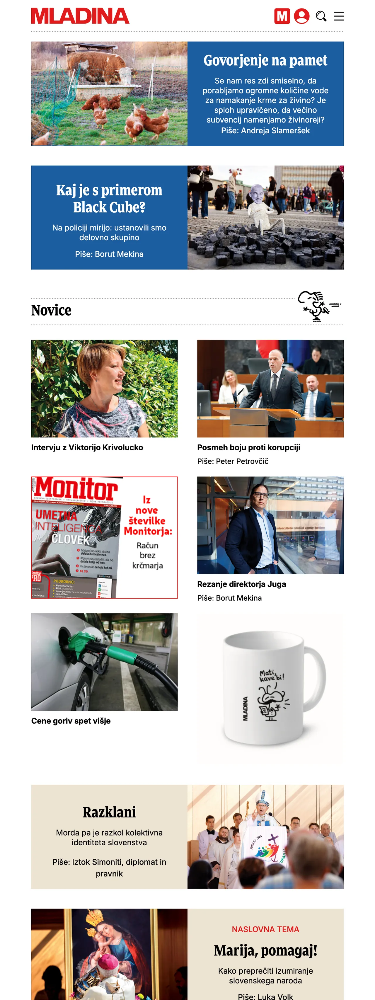 Screenshot of the Mladina front page