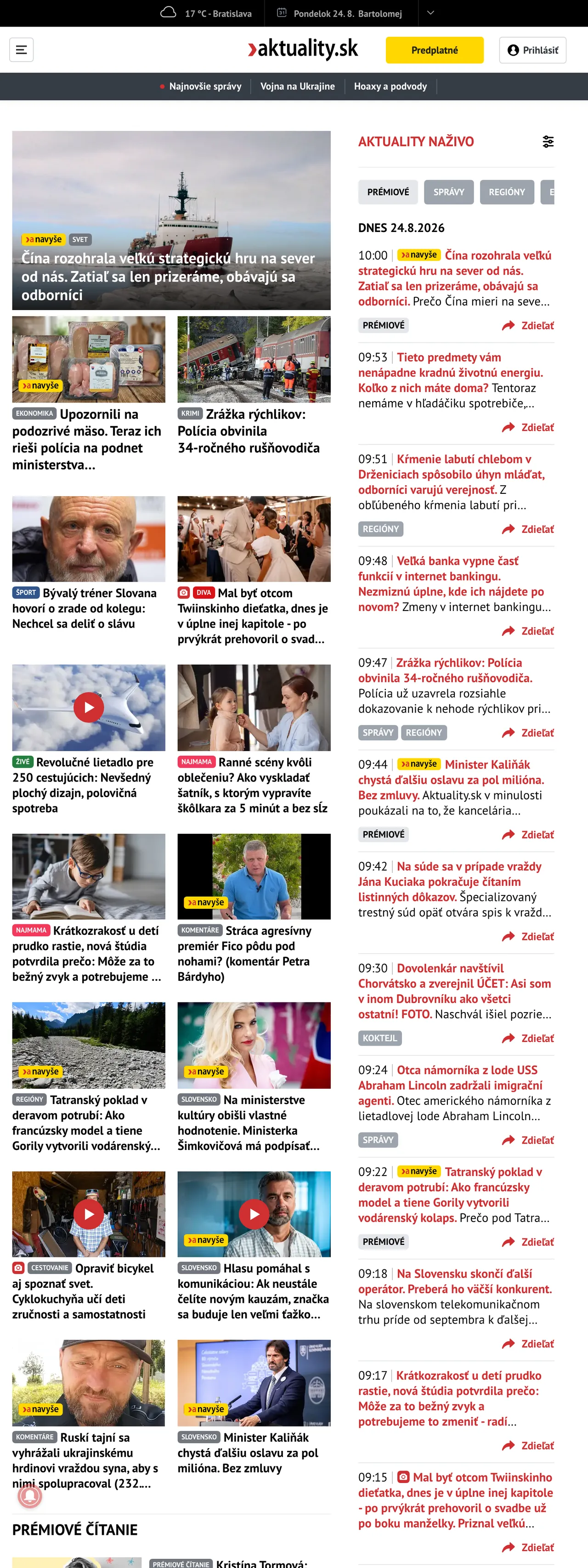Screenshot of the Aktuality.sk front page