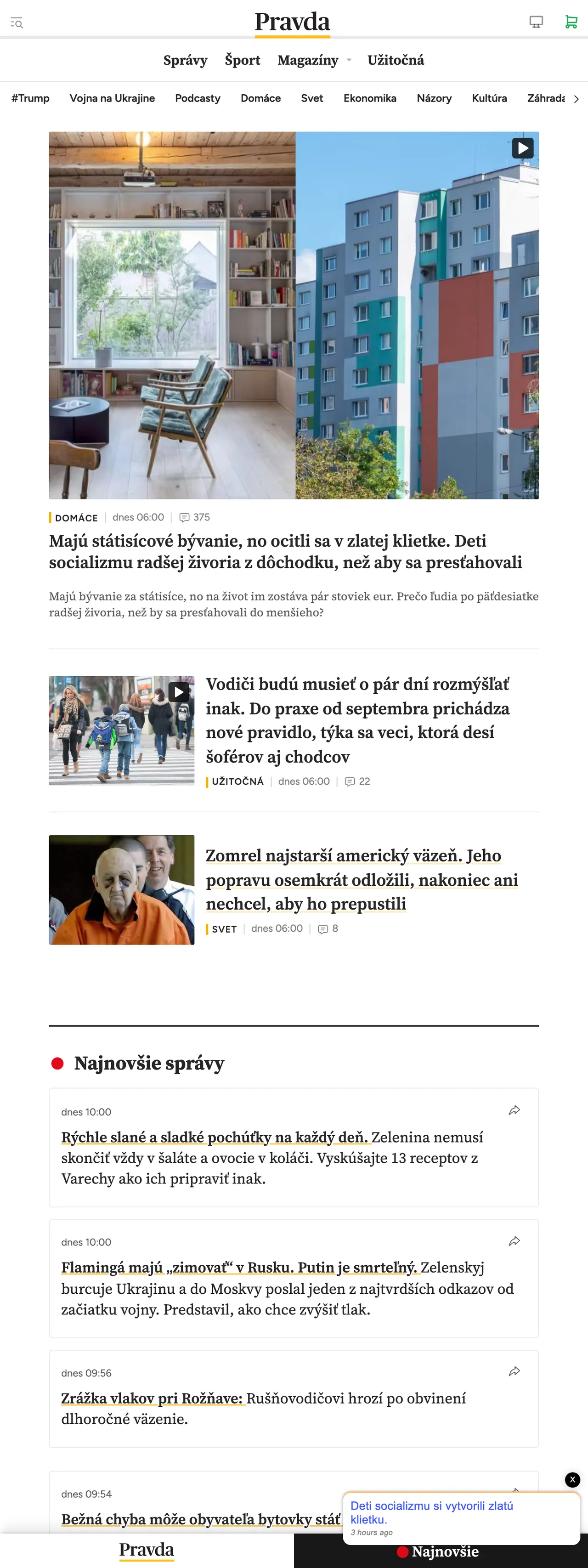 Screenshot of the Pravda front page