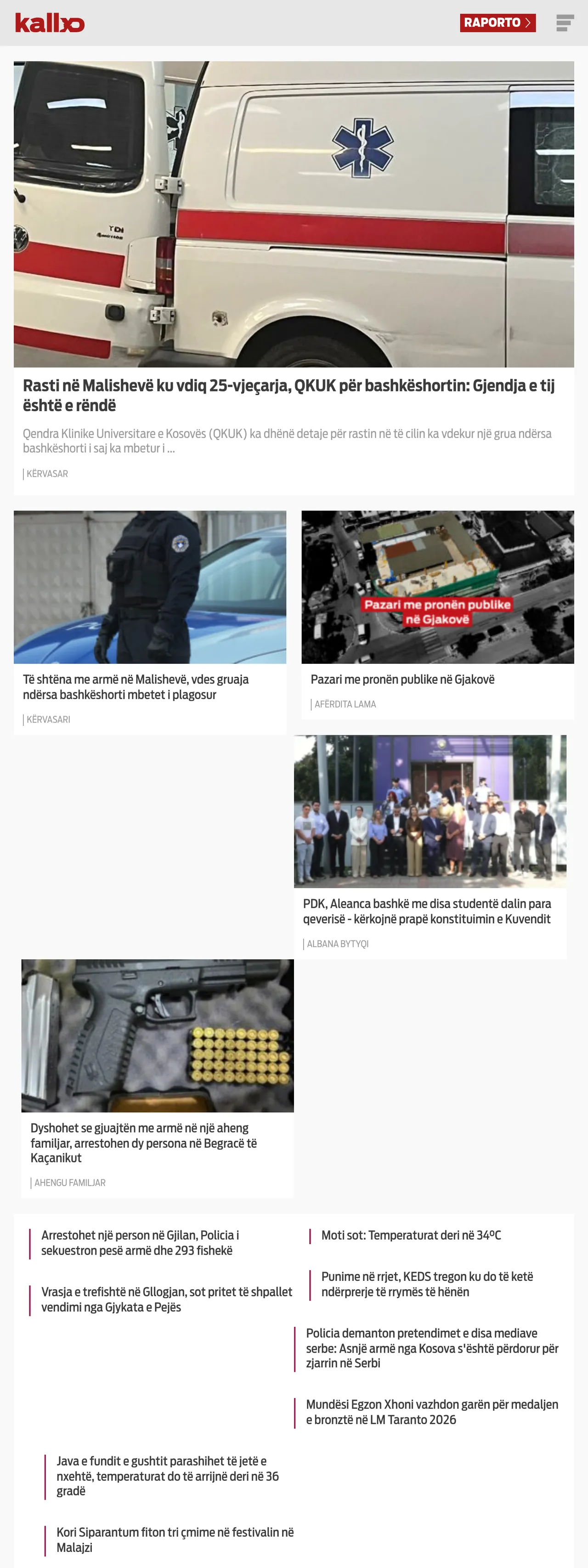 Screenshot of the Kallxo front page