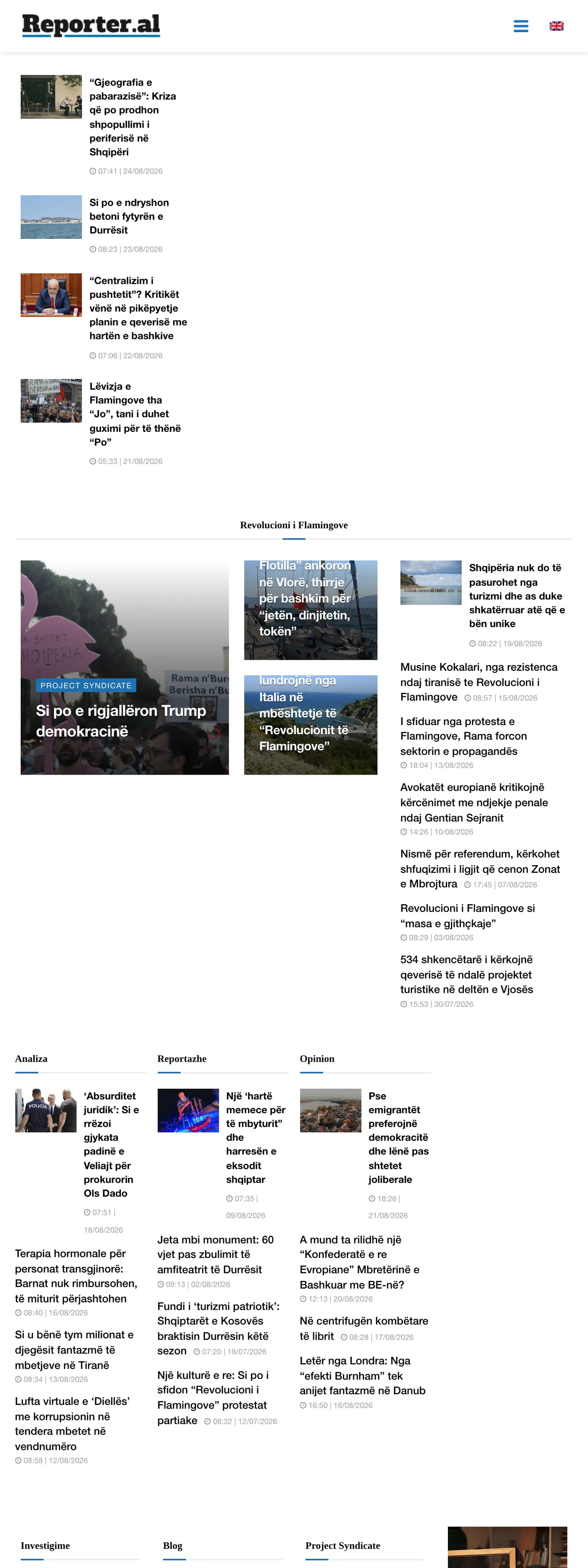 Screenshot of the Reporter.al front page