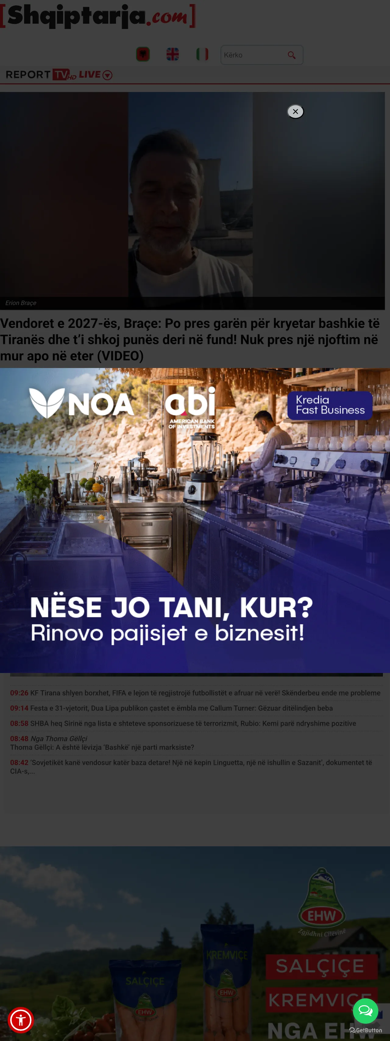 Screenshot of the Shqiptarja.com front page