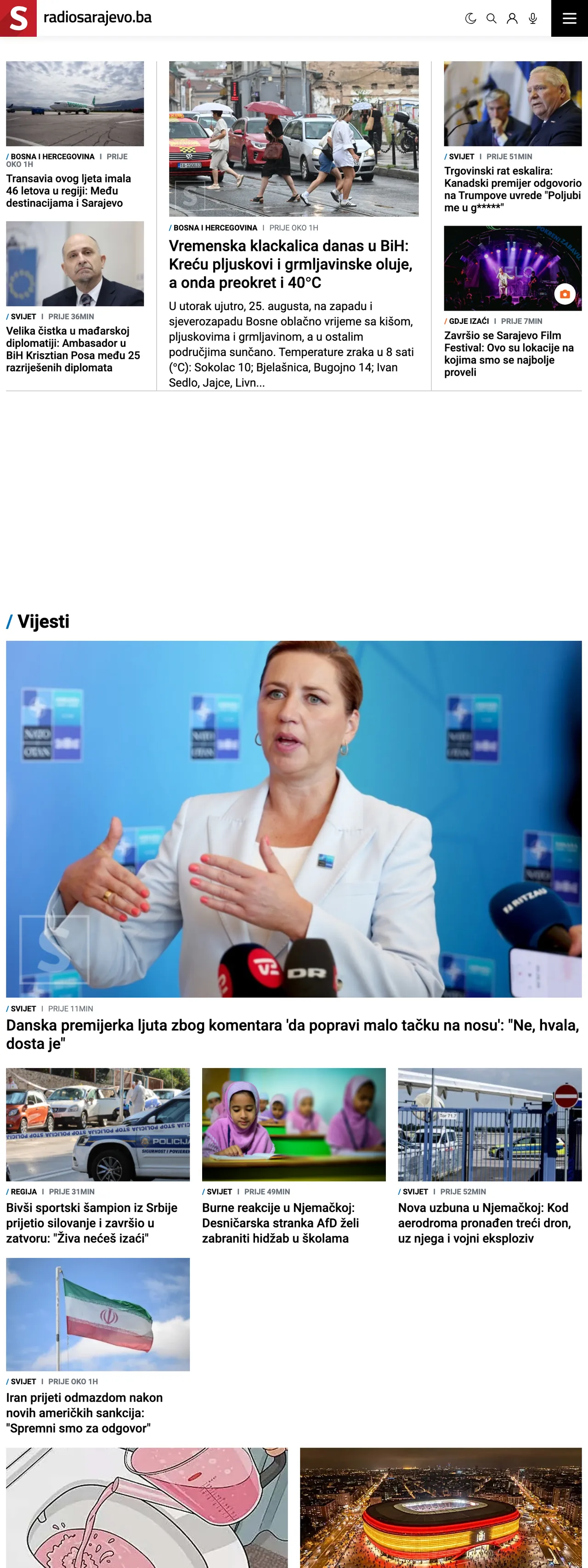 Screenshot of the Radio Sarajevo front page