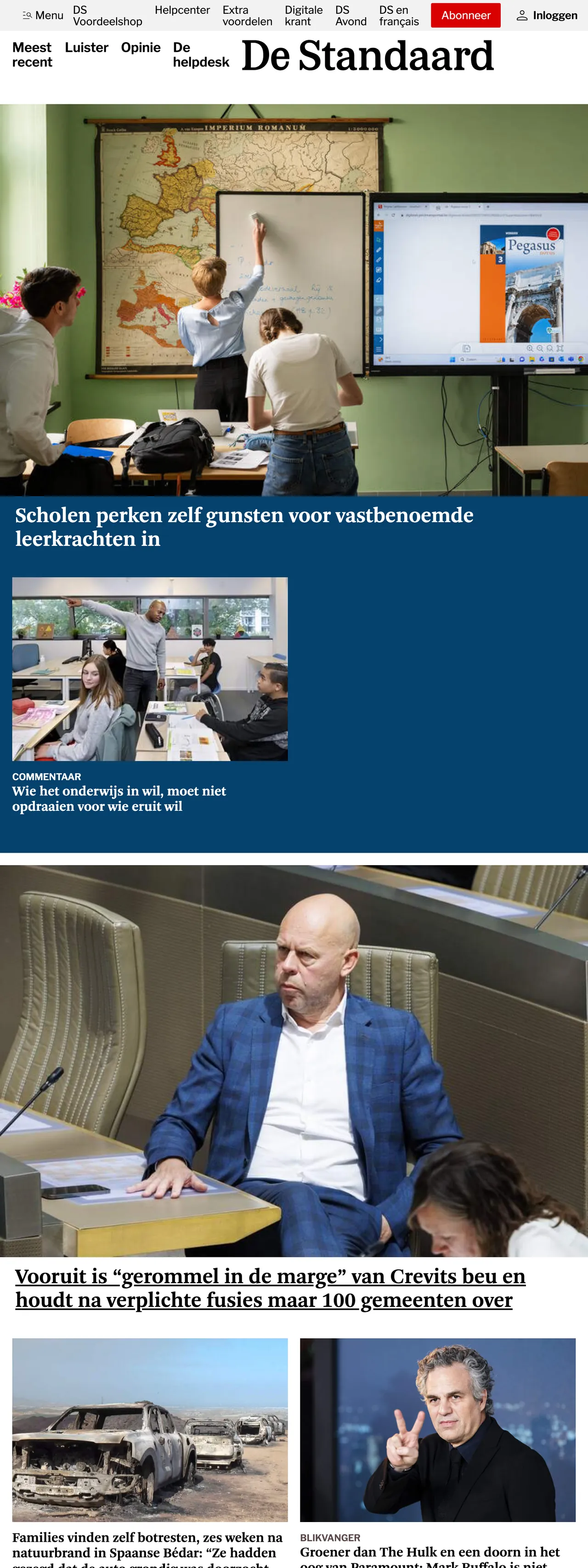 Screenshot of the De Standaard front page