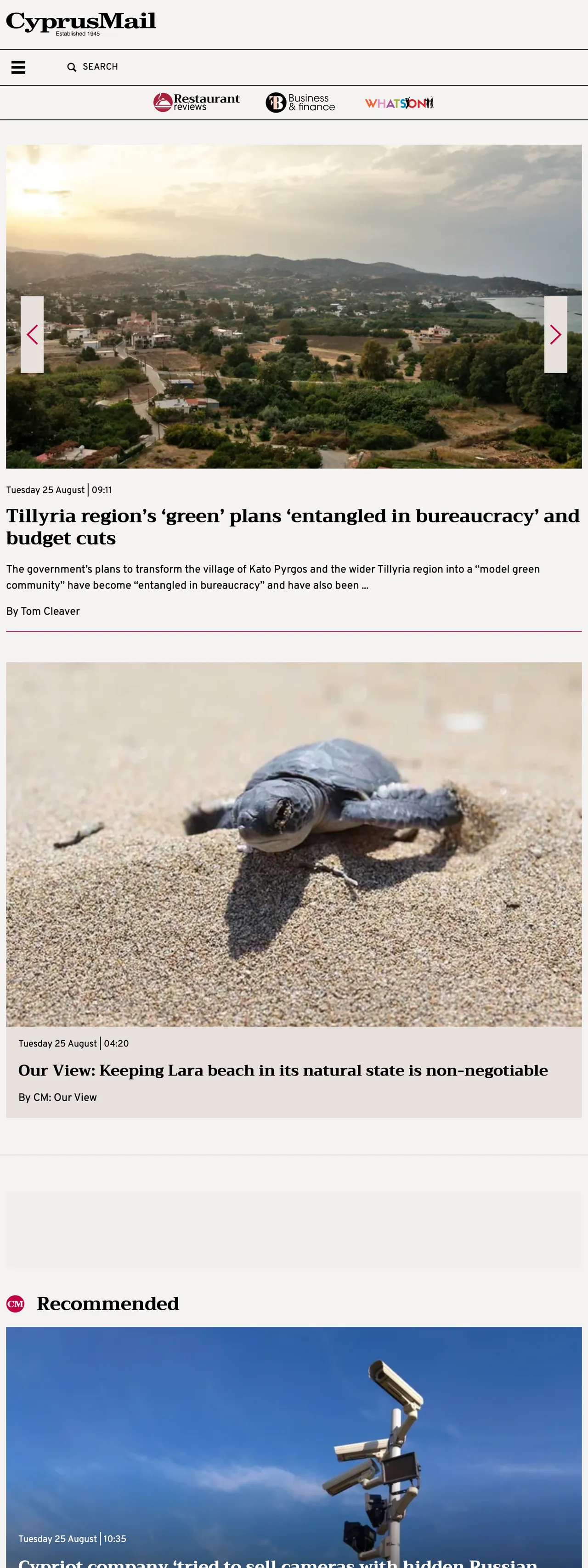 Screenshot of the Cyprus Mail front page