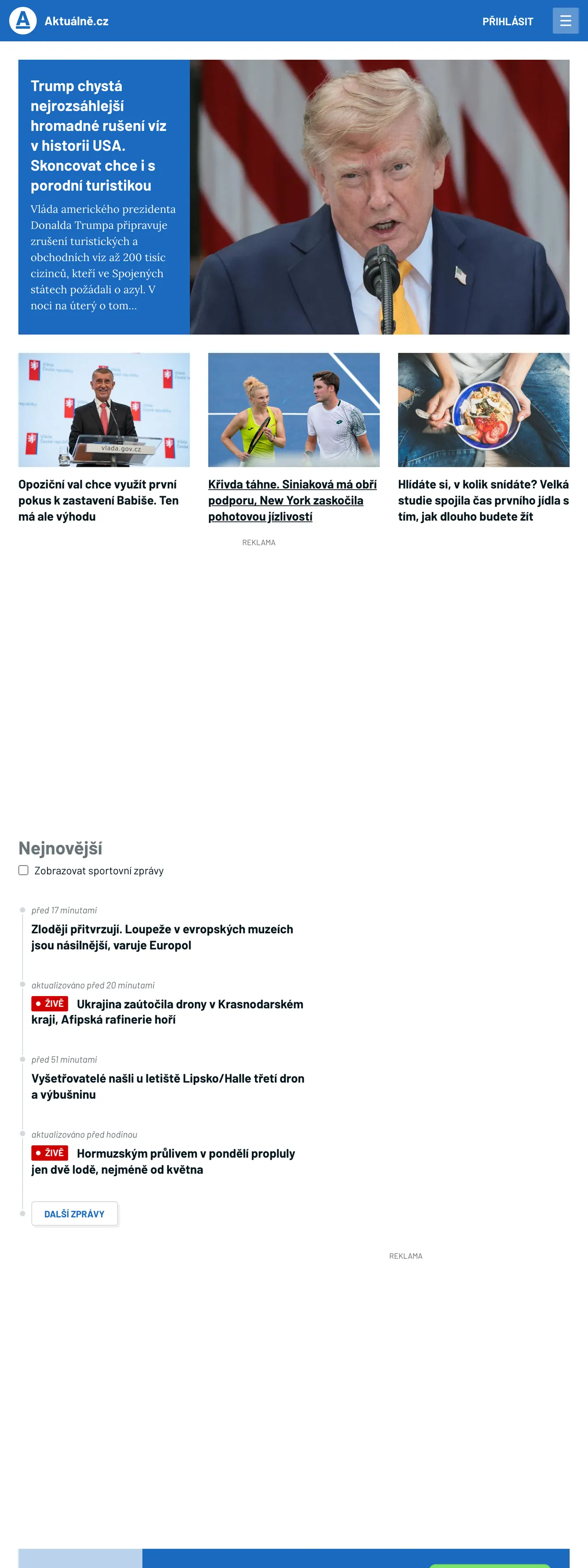 Screenshot of the Aktuálně.cz front page