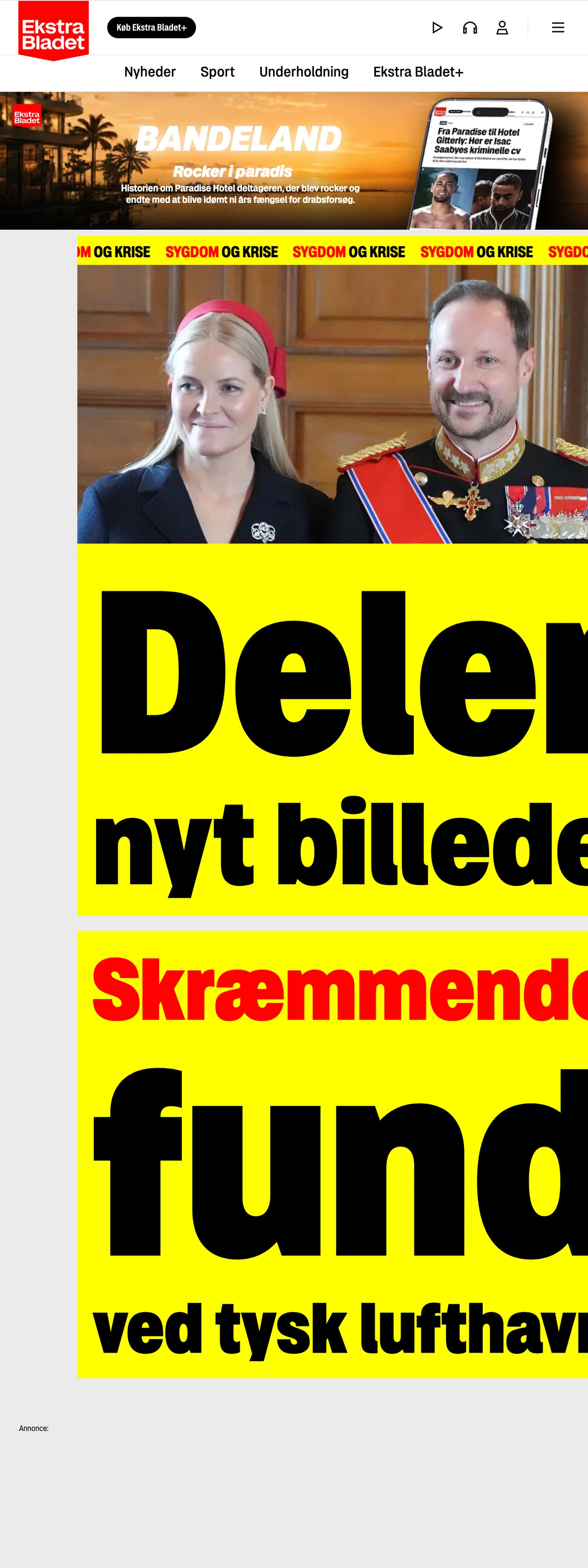 Screenshot of the Ekstra Bladet front page