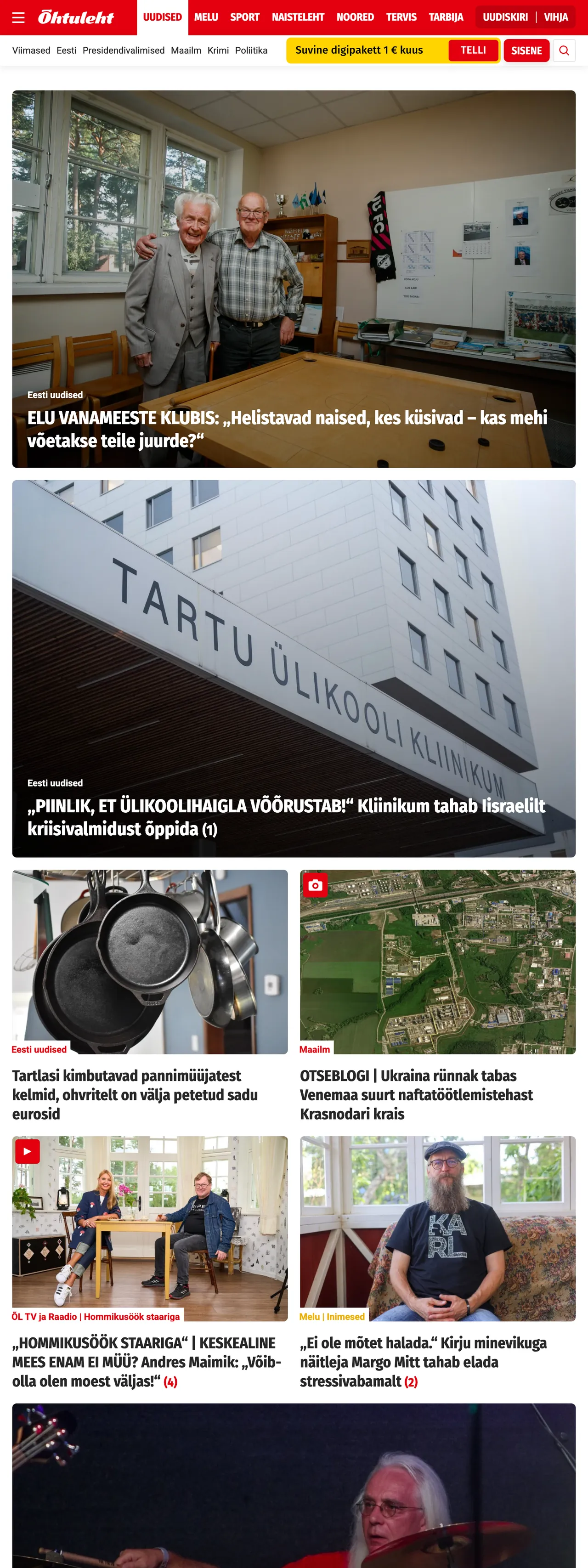 Screenshot of the Õhtuleht front page