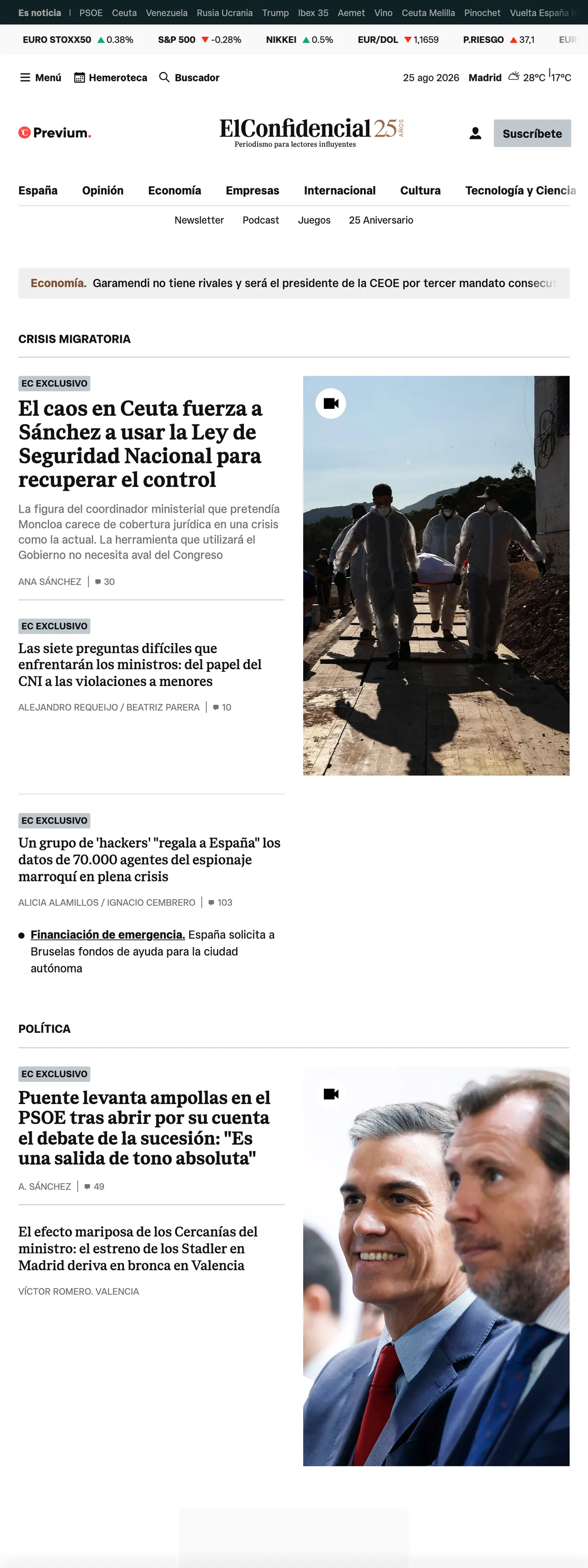 Screenshot of the El Confidencial front page