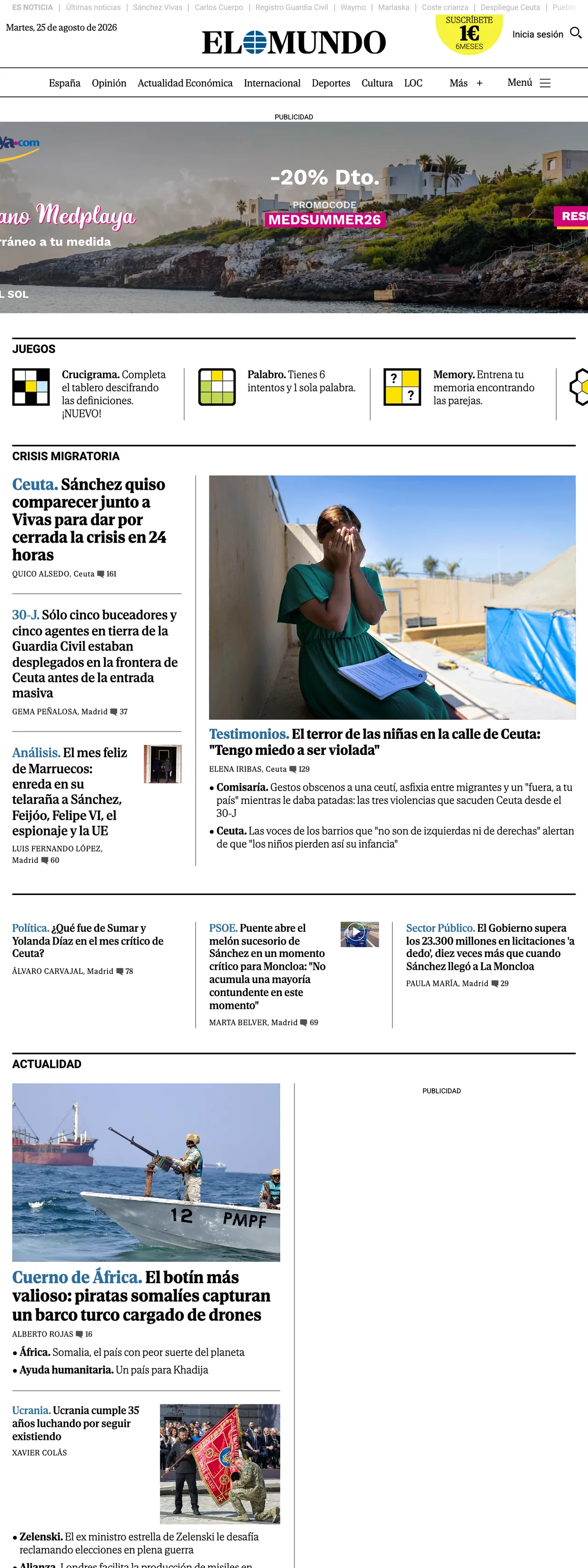 Screenshot of the El Mundo front page
