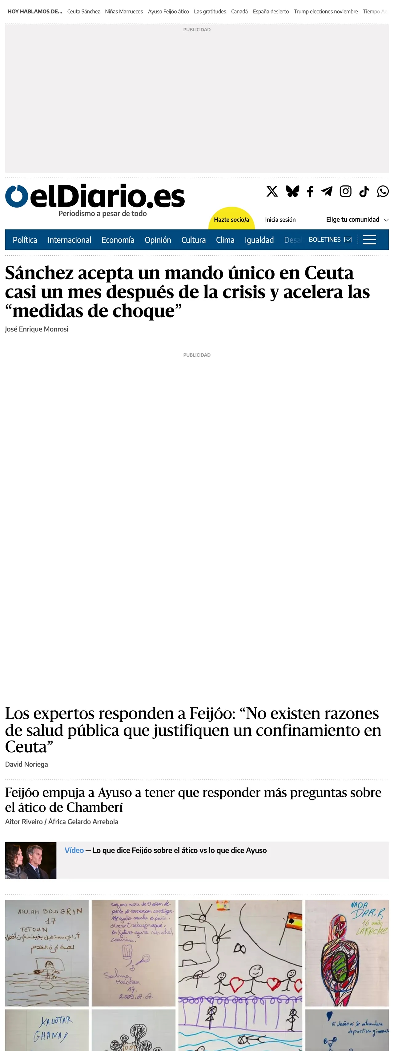 Screenshot of the elDiario.es front page