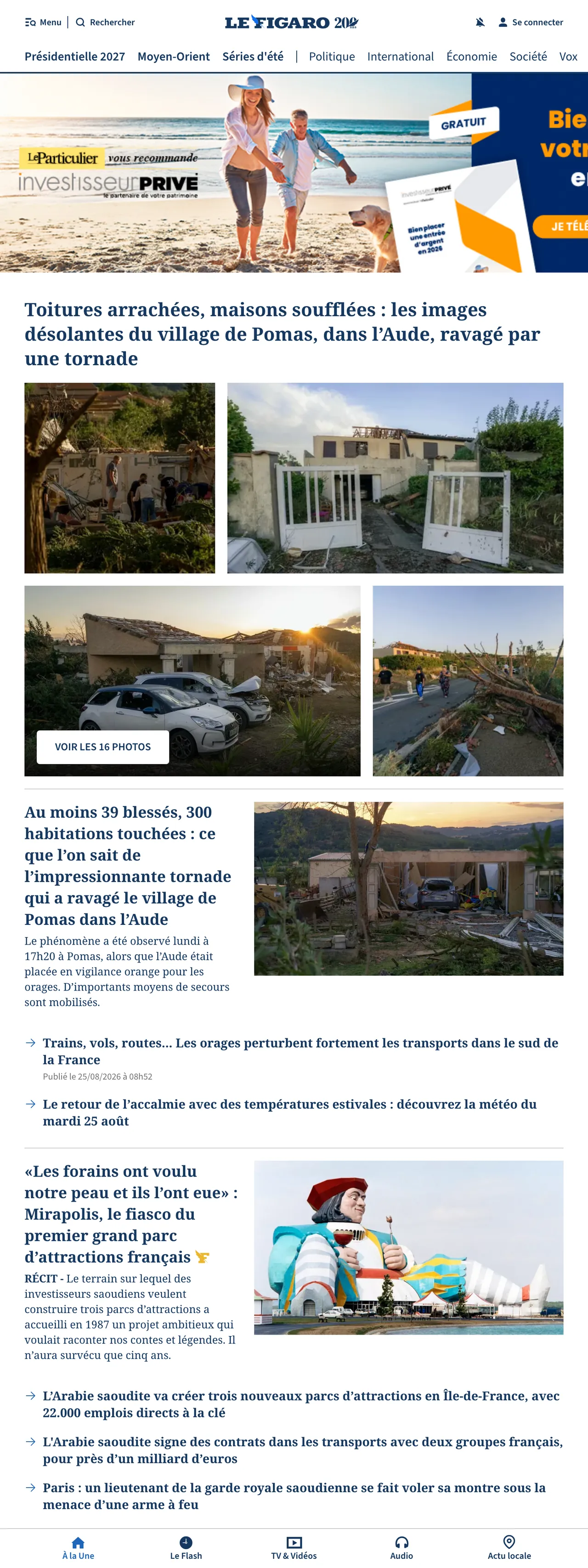 Screenshot of the Le Figaro front page