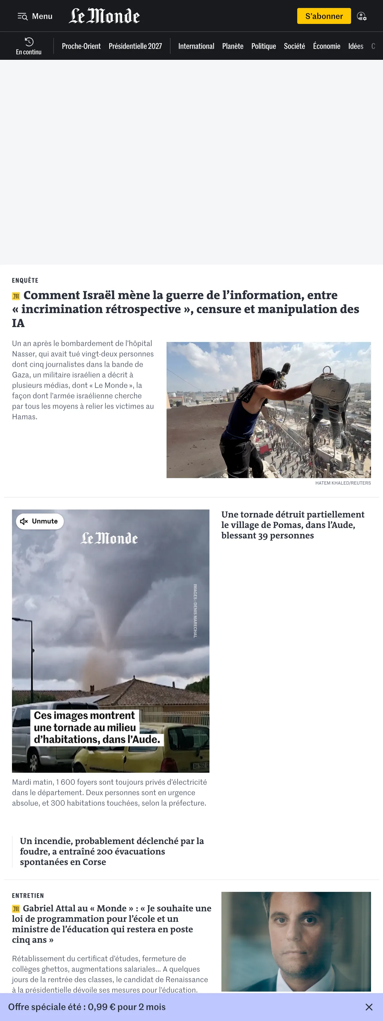 Screenshot of the Le Monde front page