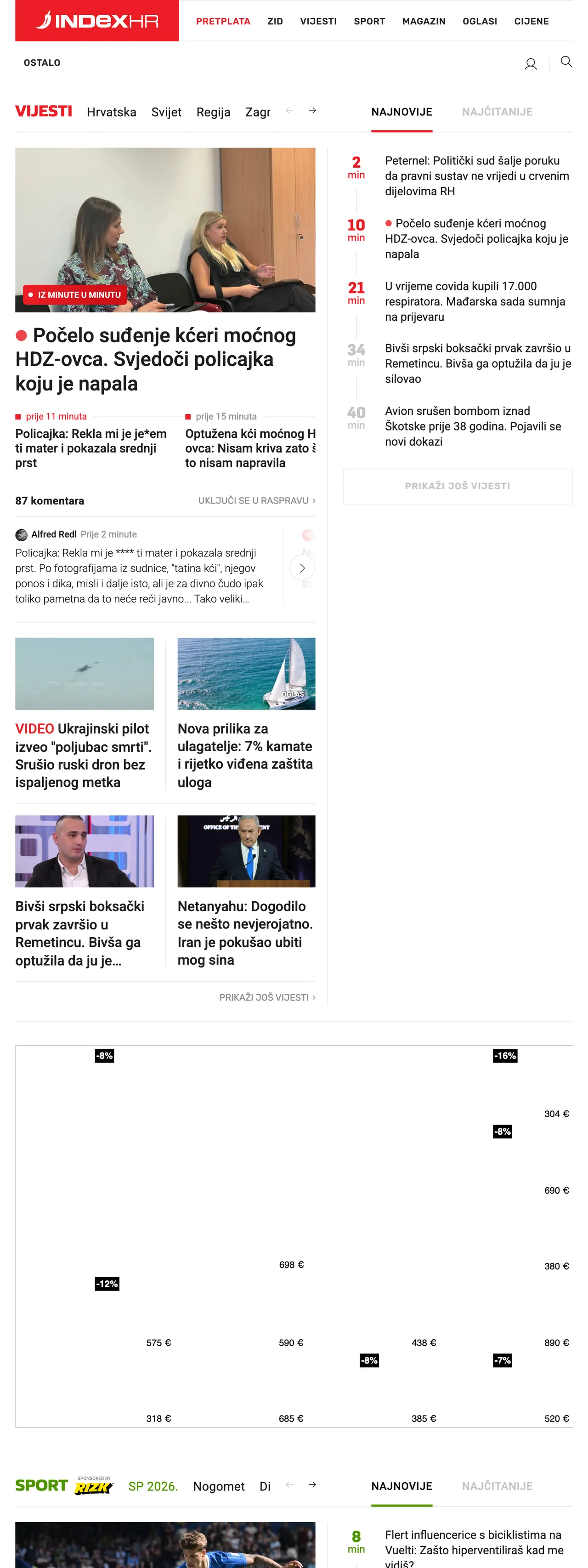 Screenshot of the Index.hr front page