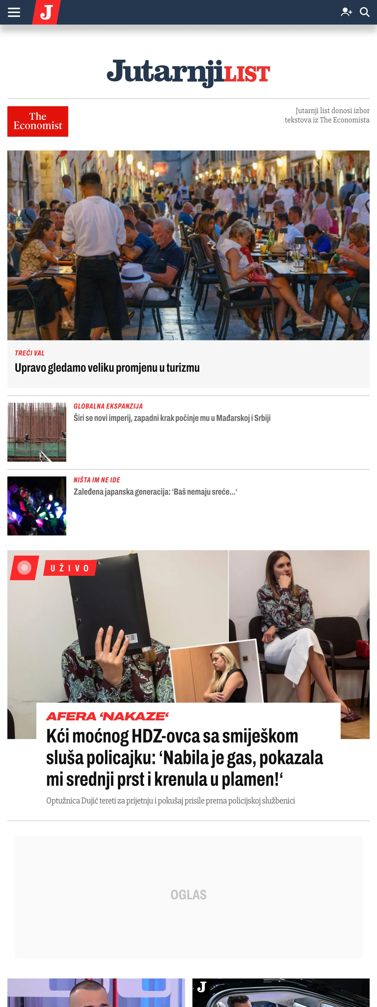 Screenshot of the Jutarnji list front page