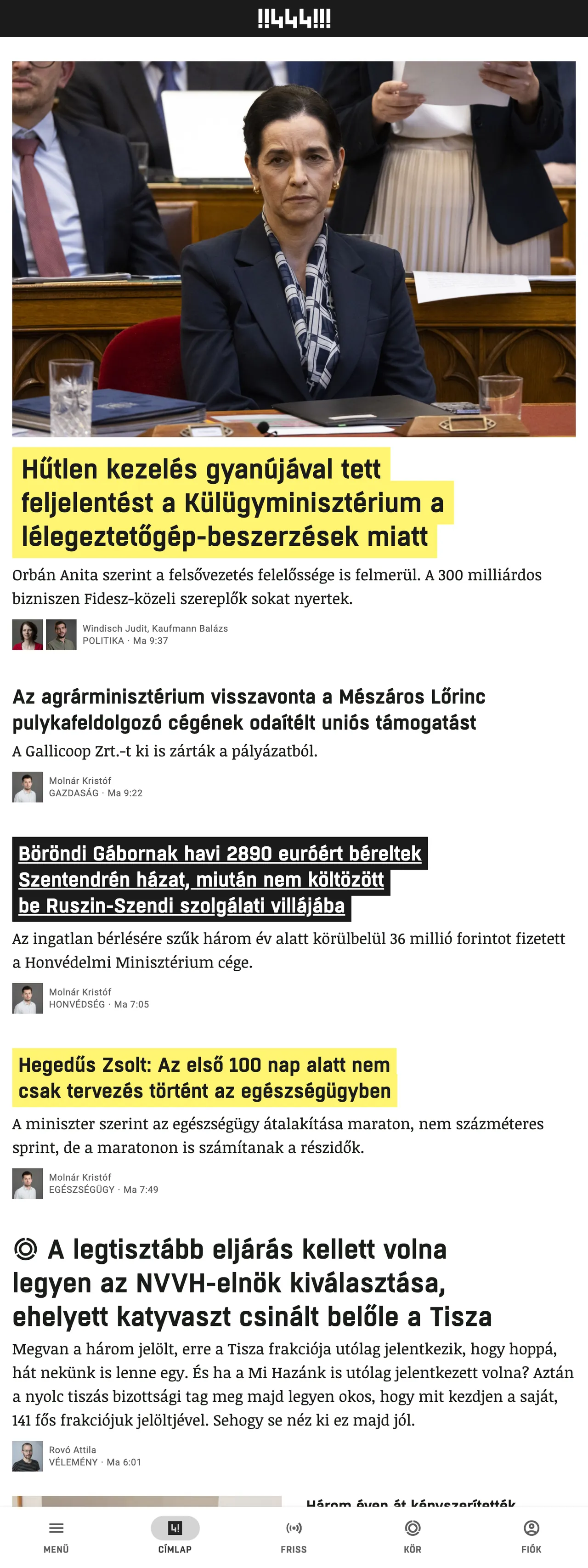 Screenshot of the 444 front page