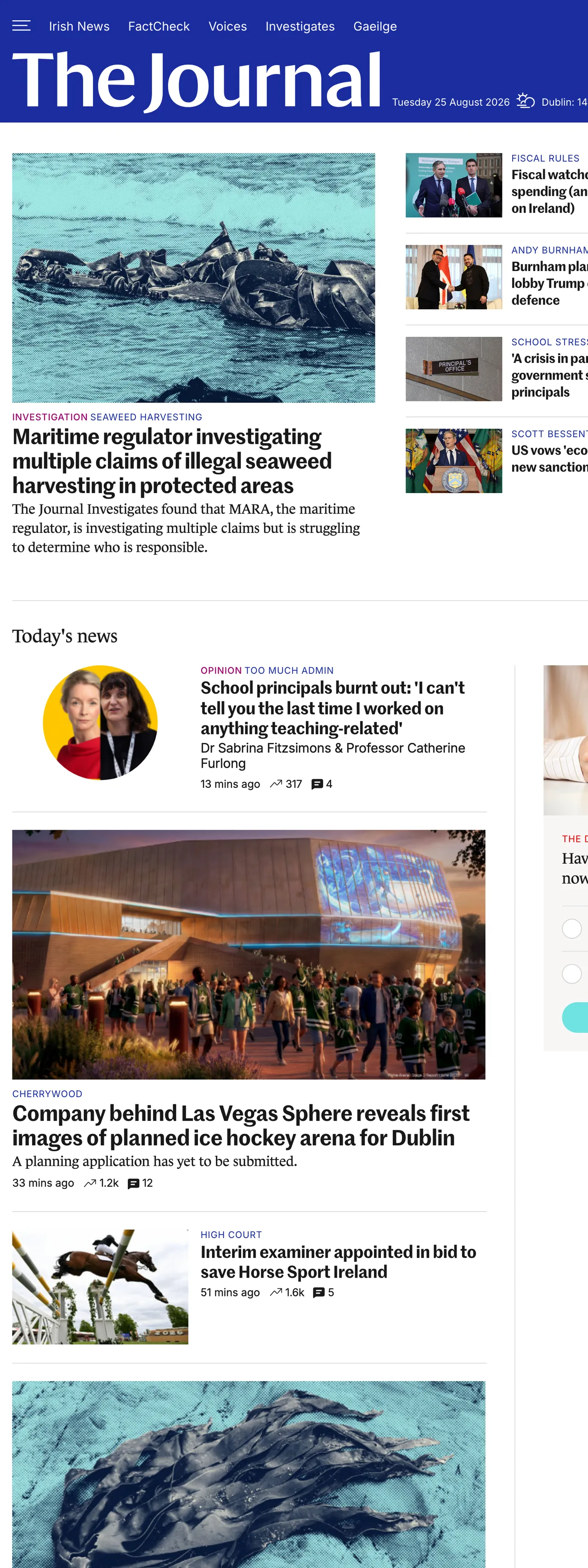 Screenshot of the TheJournal.ie front page