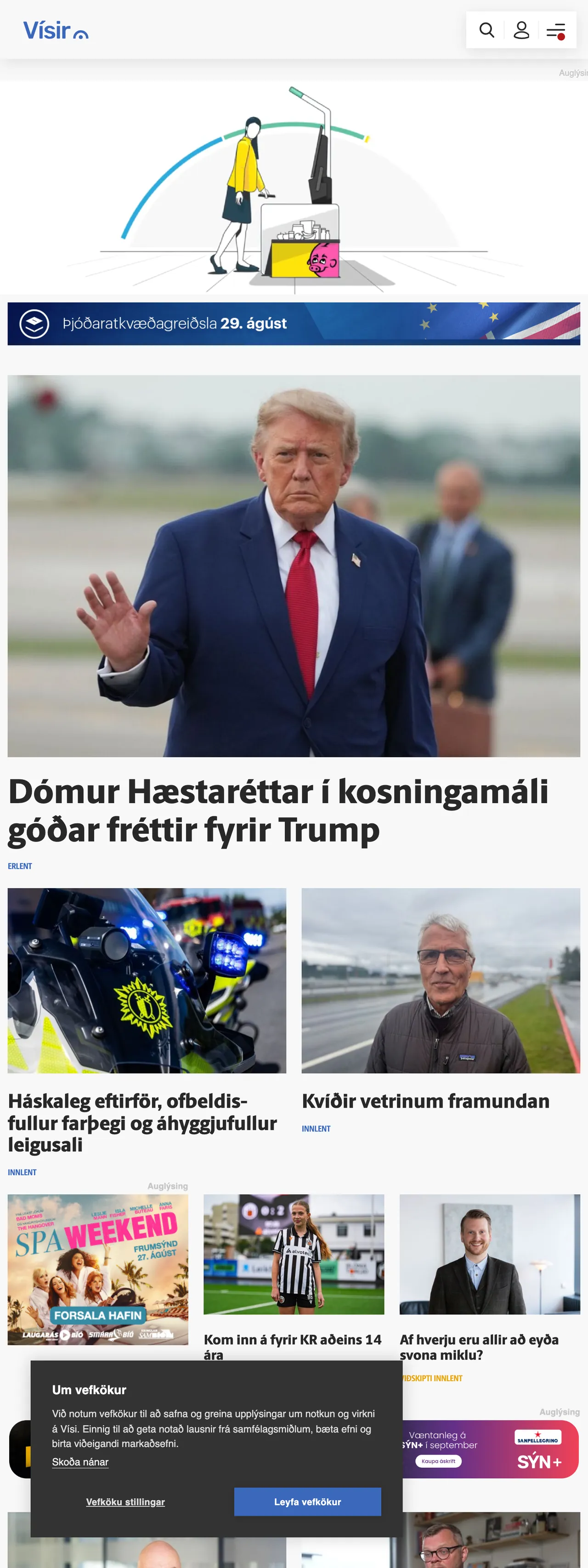 Screenshot of the Vísir front page