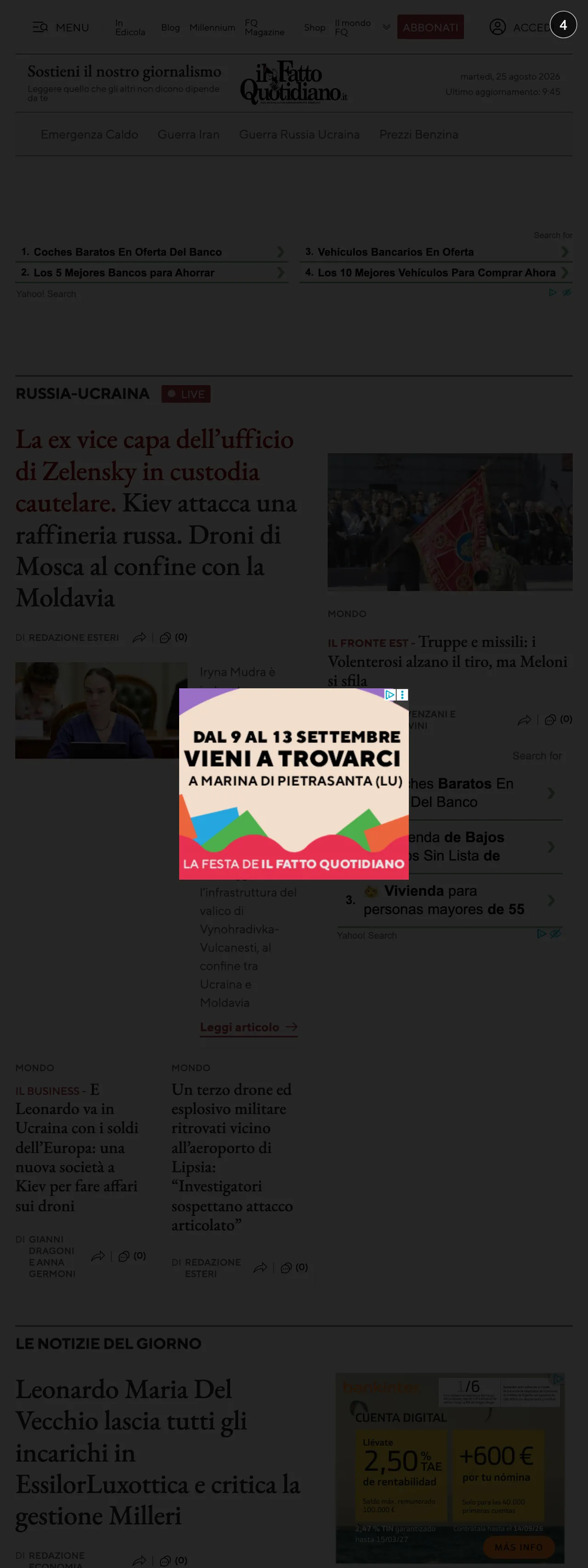 Screenshot of the Il Fatto Quotidiano front page