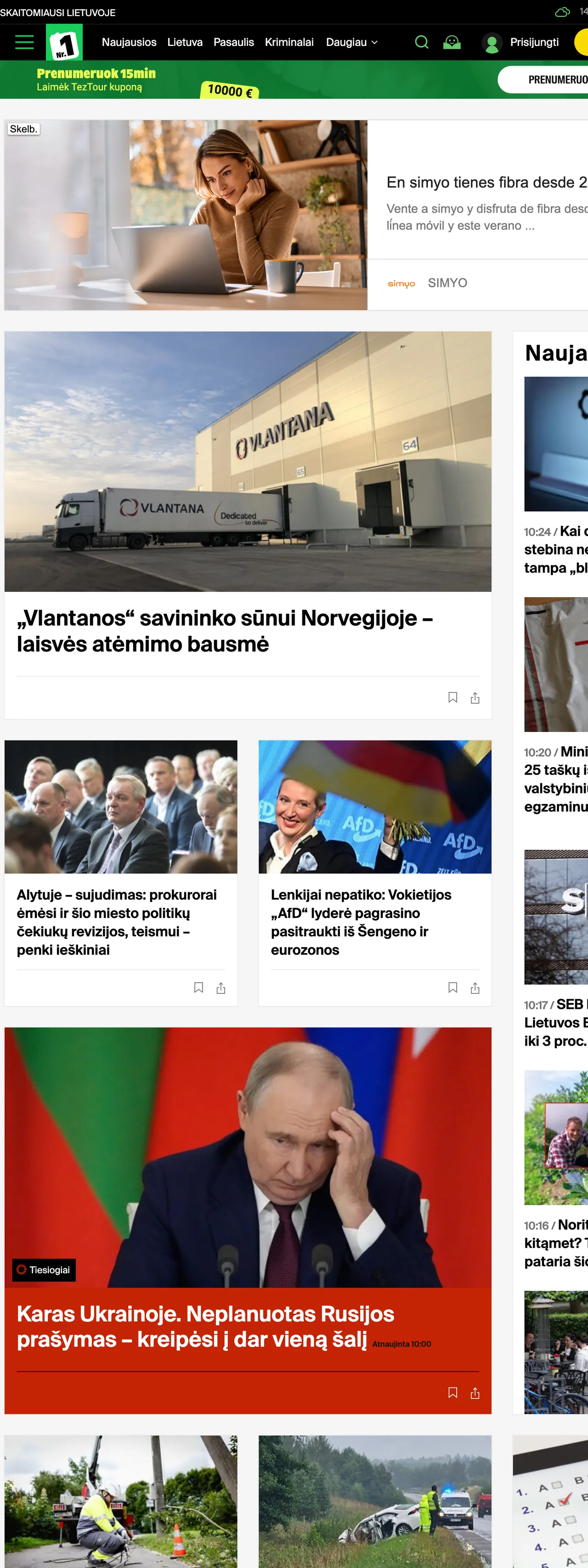 Screenshot of the 15min front page