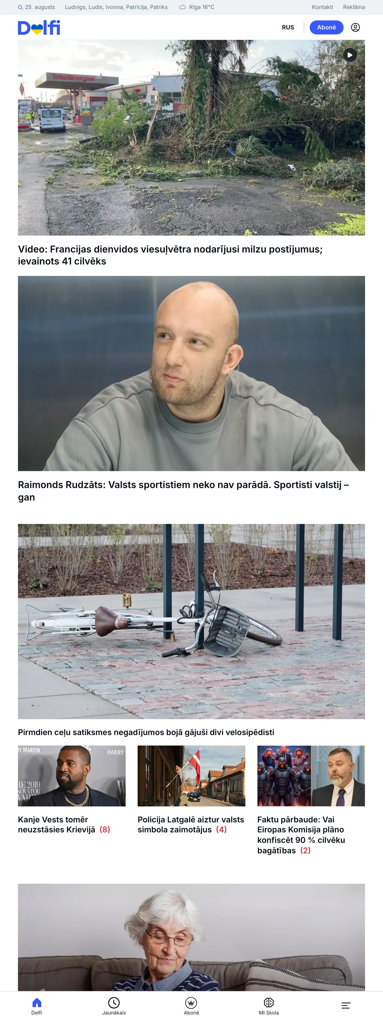 Screenshot of the Delfi front page