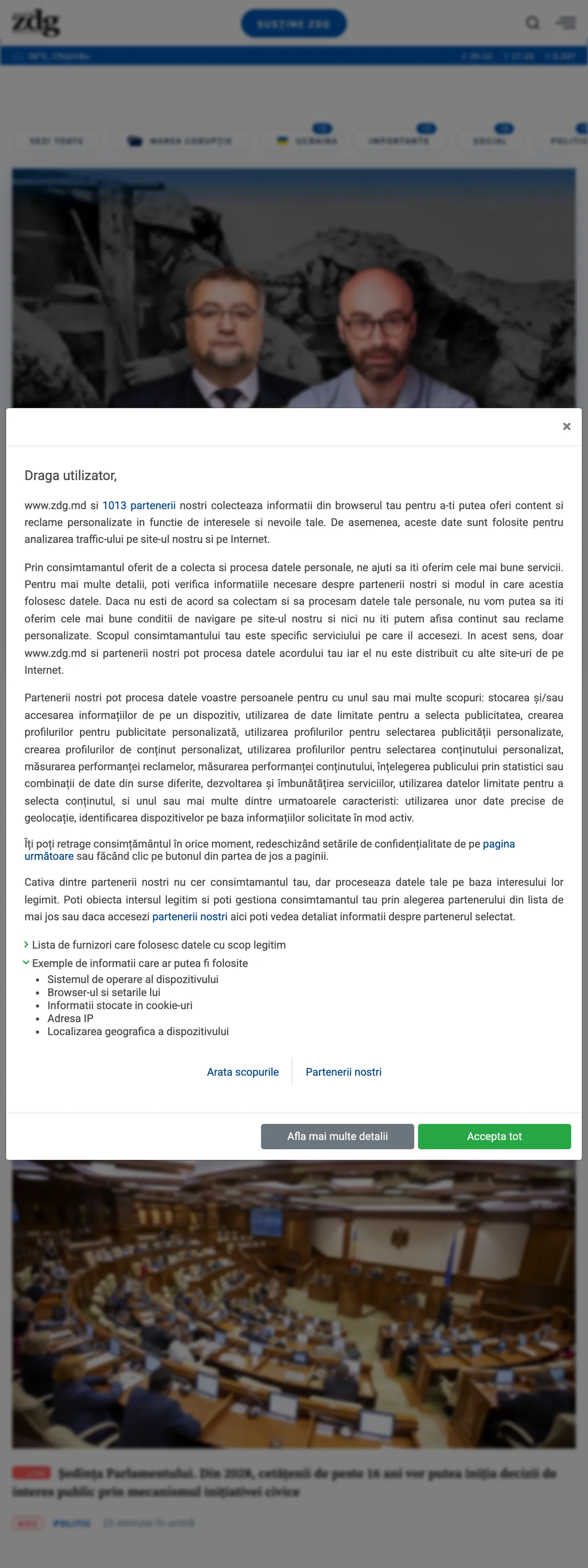 Screenshot of the Ziarul de Gardă front page