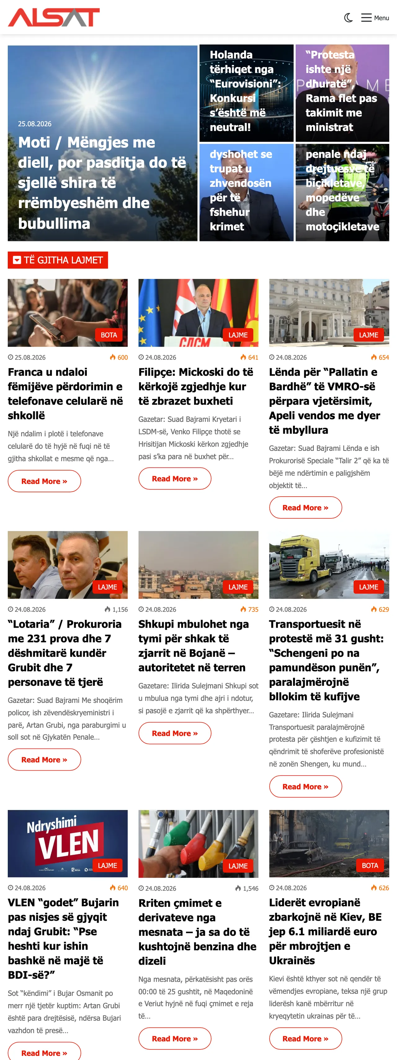Screenshot of the ALSAT front page