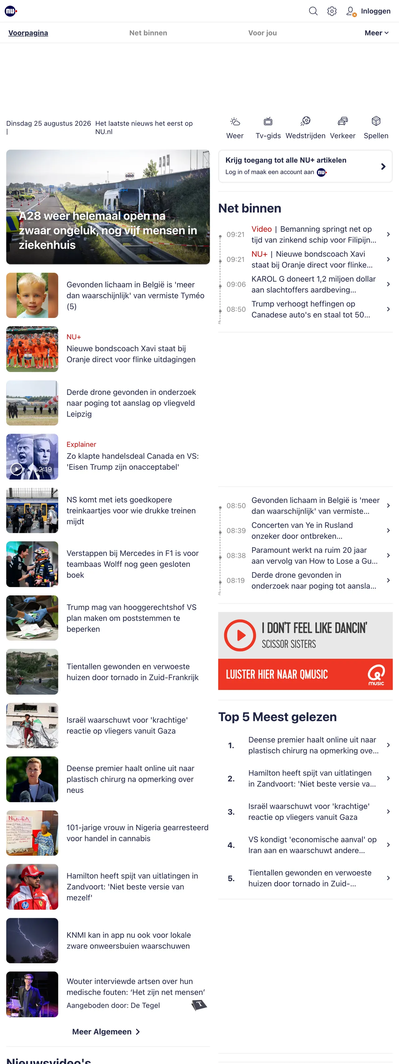 Screenshot of the NU.nl front page