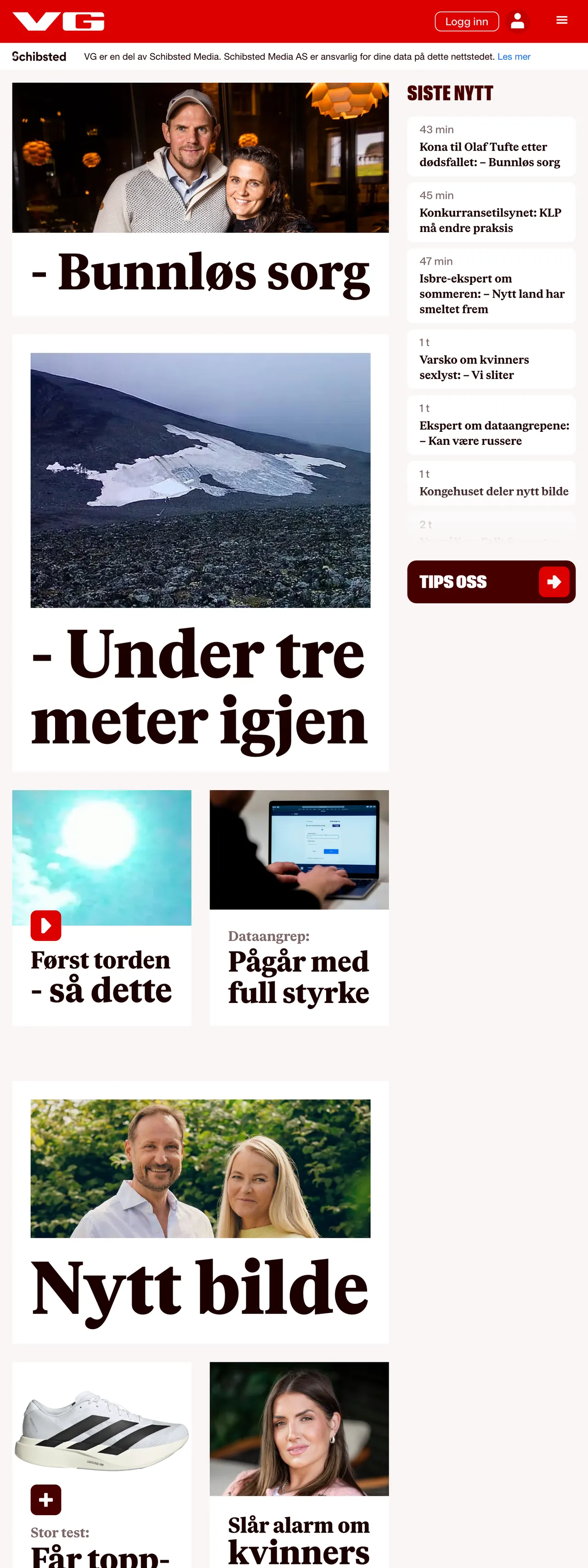 Screenshot of the VG front page