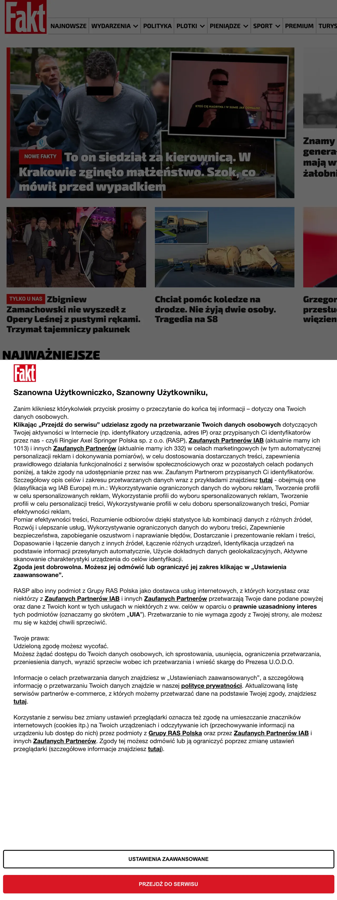 Screenshot of the Fakt front page
