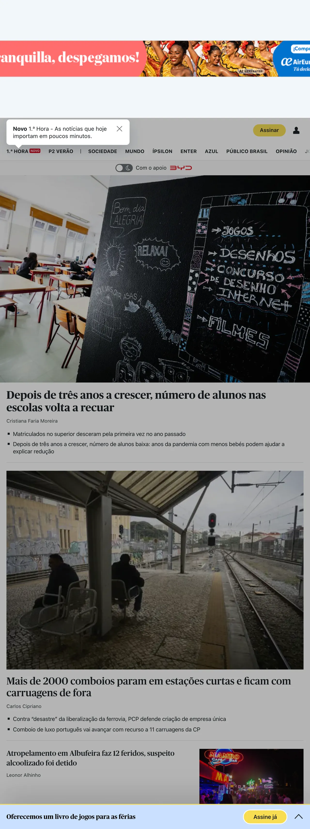 Screenshot of the Público front page
