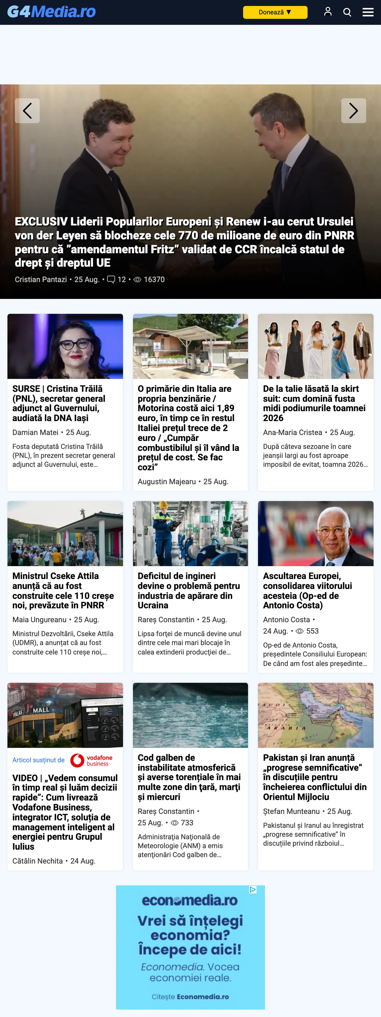 Screenshot of the G4Media front page