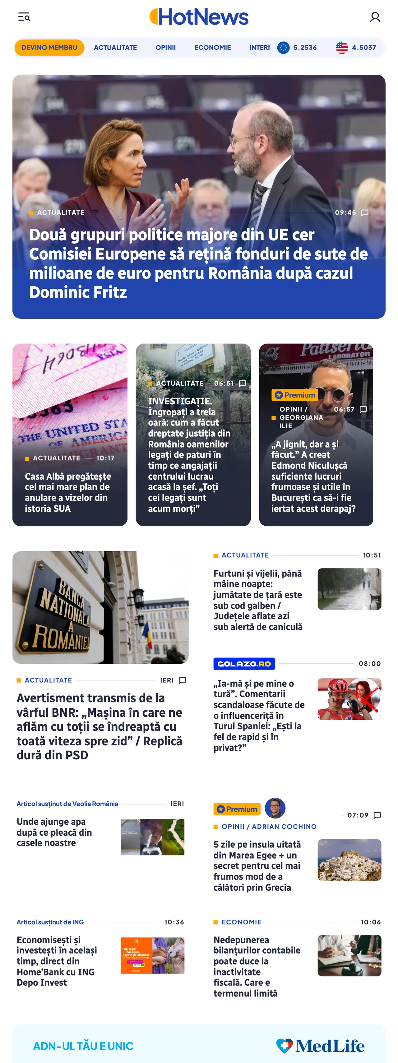 Screenshot of the HotNews.ro front page