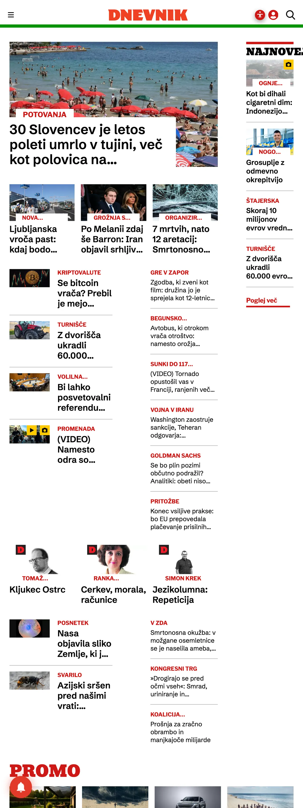 Screenshot of the Dnevnik front page
