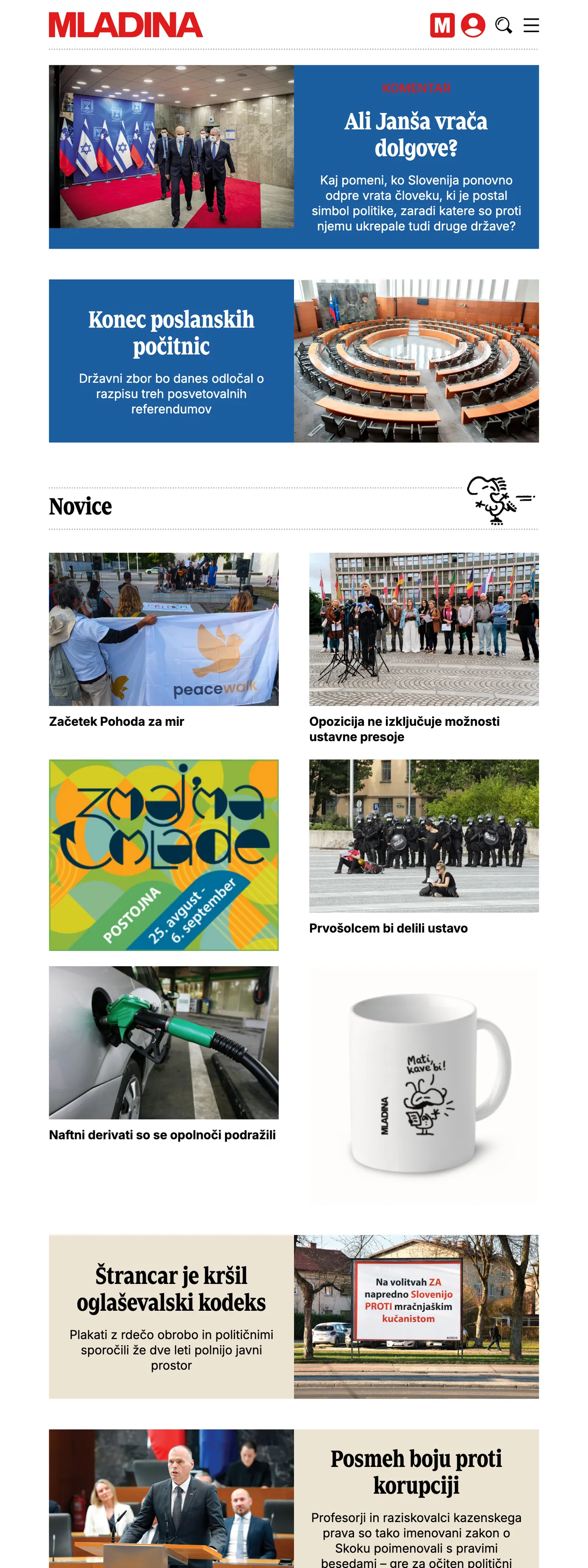 Screenshot of the Mladina front page