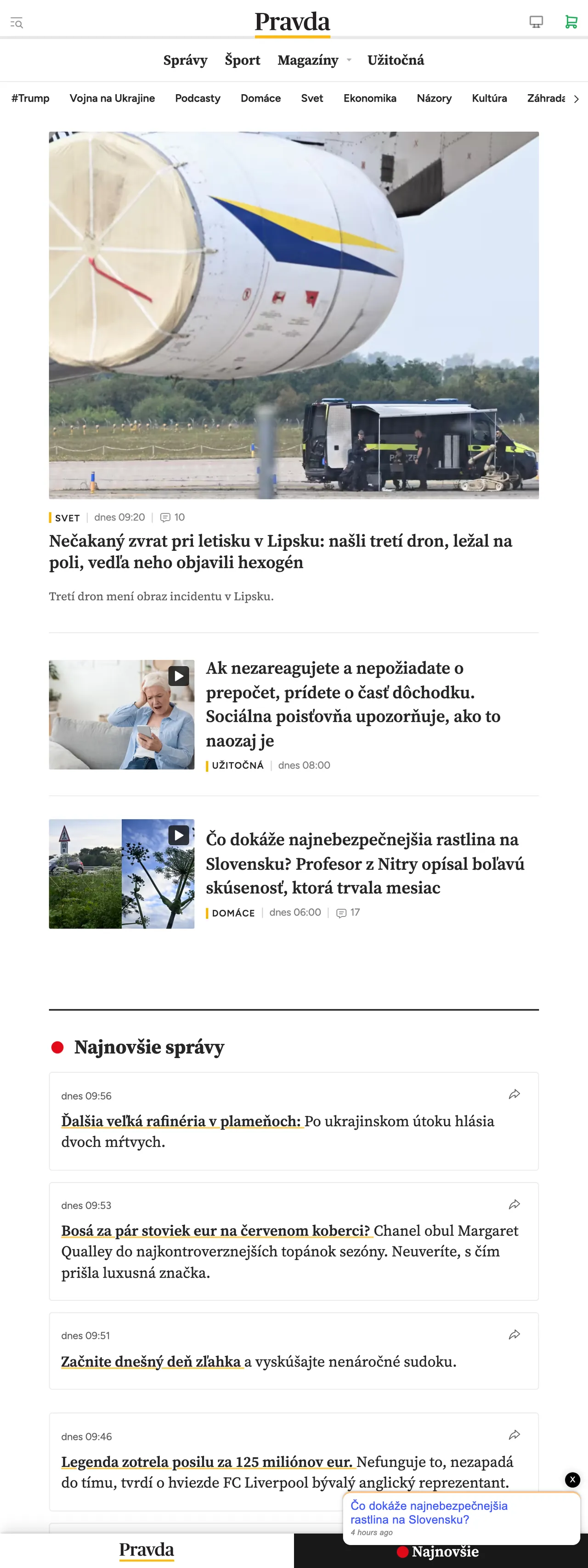 Screenshot of the Pravda front page