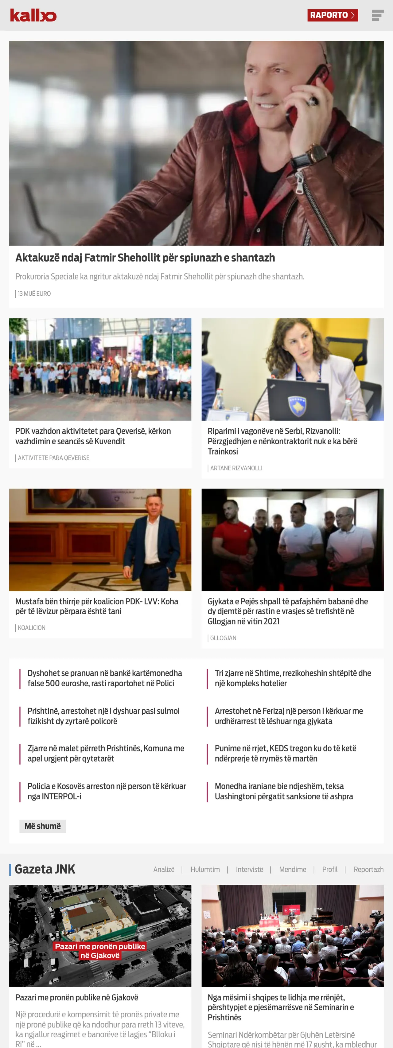 Screenshot of the Kallxo front page