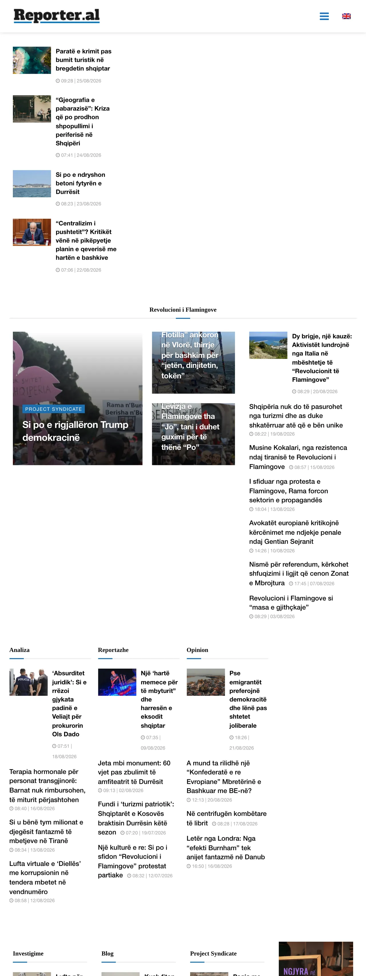 Screenshot of the Reporter.al front page