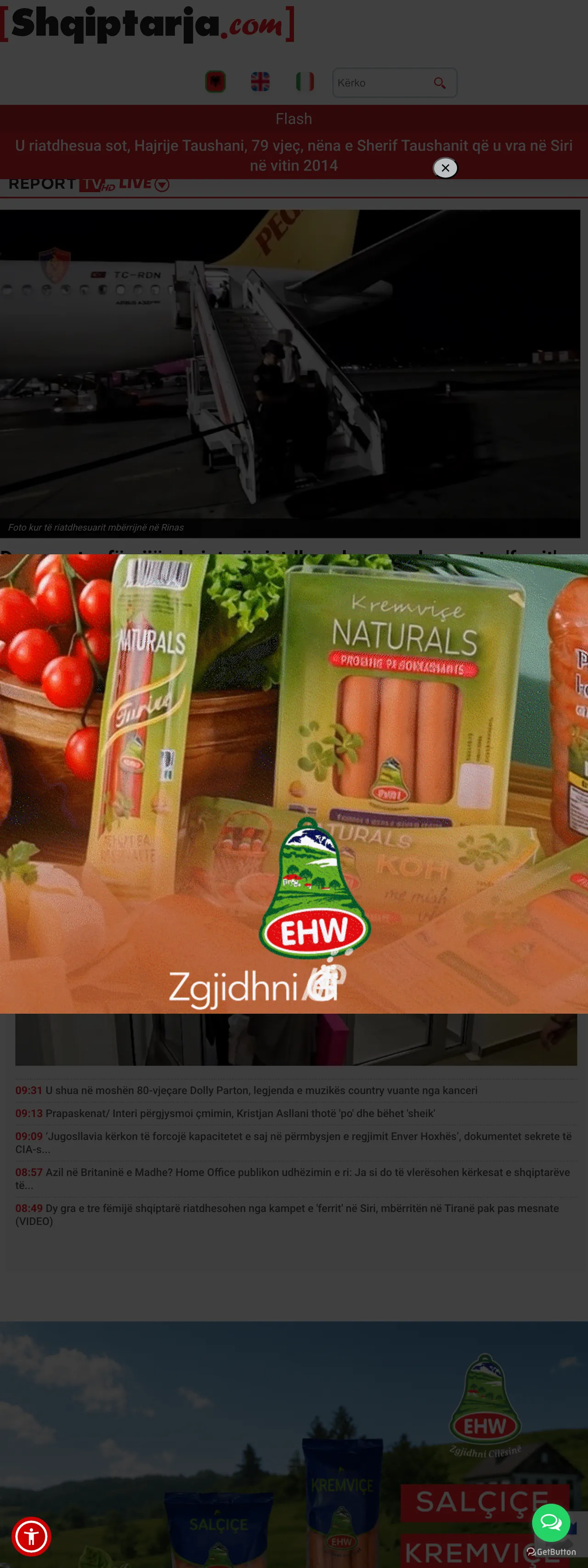 Screenshot of the Shqiptarja.com front page